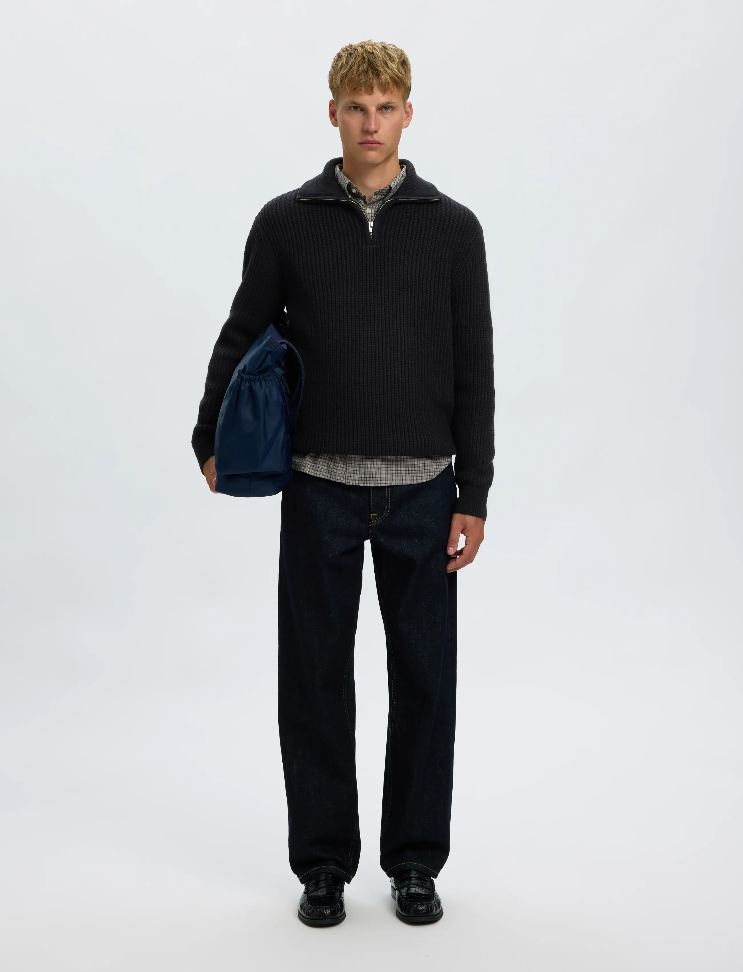Selected - SLMLAND LS KNIT HALF ZIP - halfzip strik - black - 5