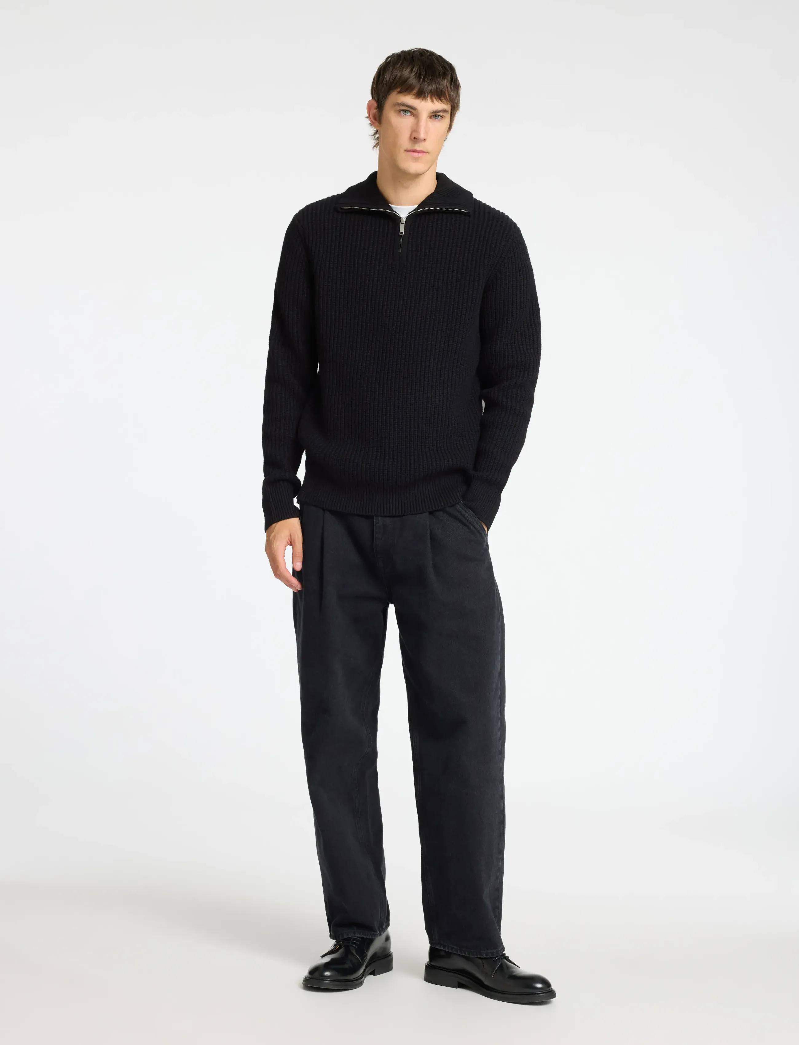 Selected - SLHLAND LS KNIT HALF ZIP - pullover mit halbem reißverschluss - black - 5