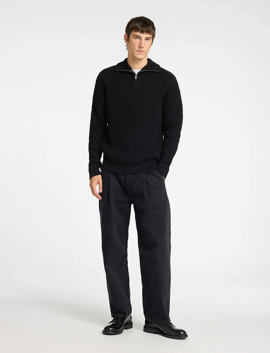 Selected - SLHLAND LS KNIT HALF ZIP - puolivetoketjulliset neuleet - black - 5