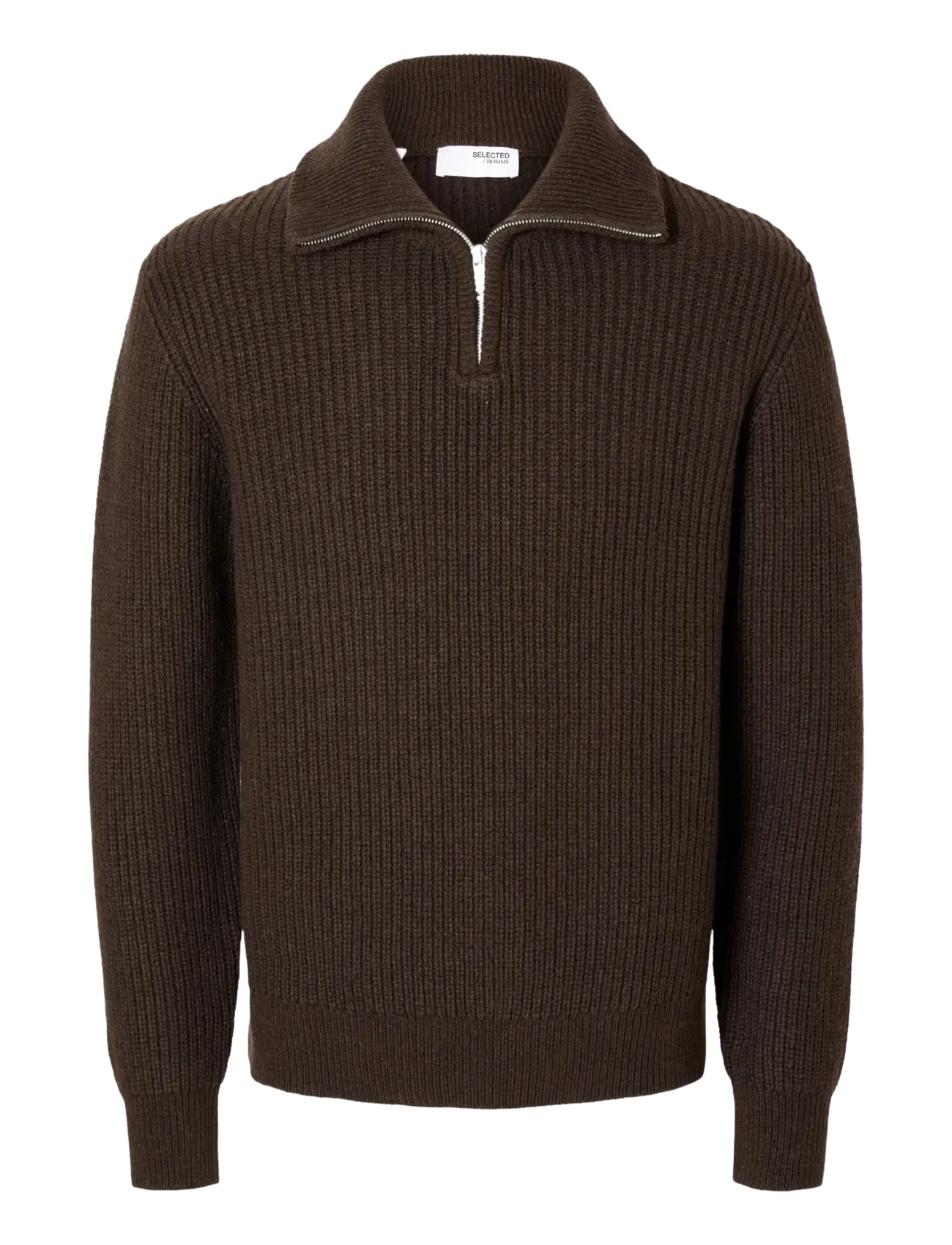 Selected SLHLAND LS KNIT HALF ZIP - Strik - CHOCOLATE TORTE / brown