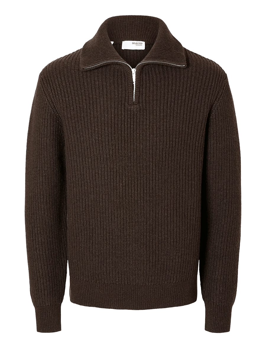 Selected - SLHLAND LS KNIT HALF ZIP - puolivetoketjulliset neuleet - chocolate torte - 1
