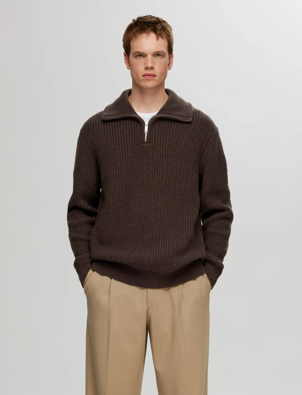 Selected - SLHLAND LS KNIT HALF ZIP - half zip-tröjor - chocolate torte - 0