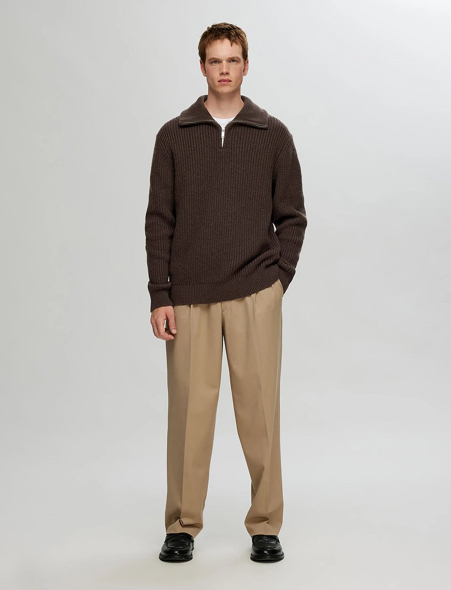 Selected - SLHLAND LS KNIT HALF ZIP - puolivetoketjulliset neuleet - chocolate torte - 3