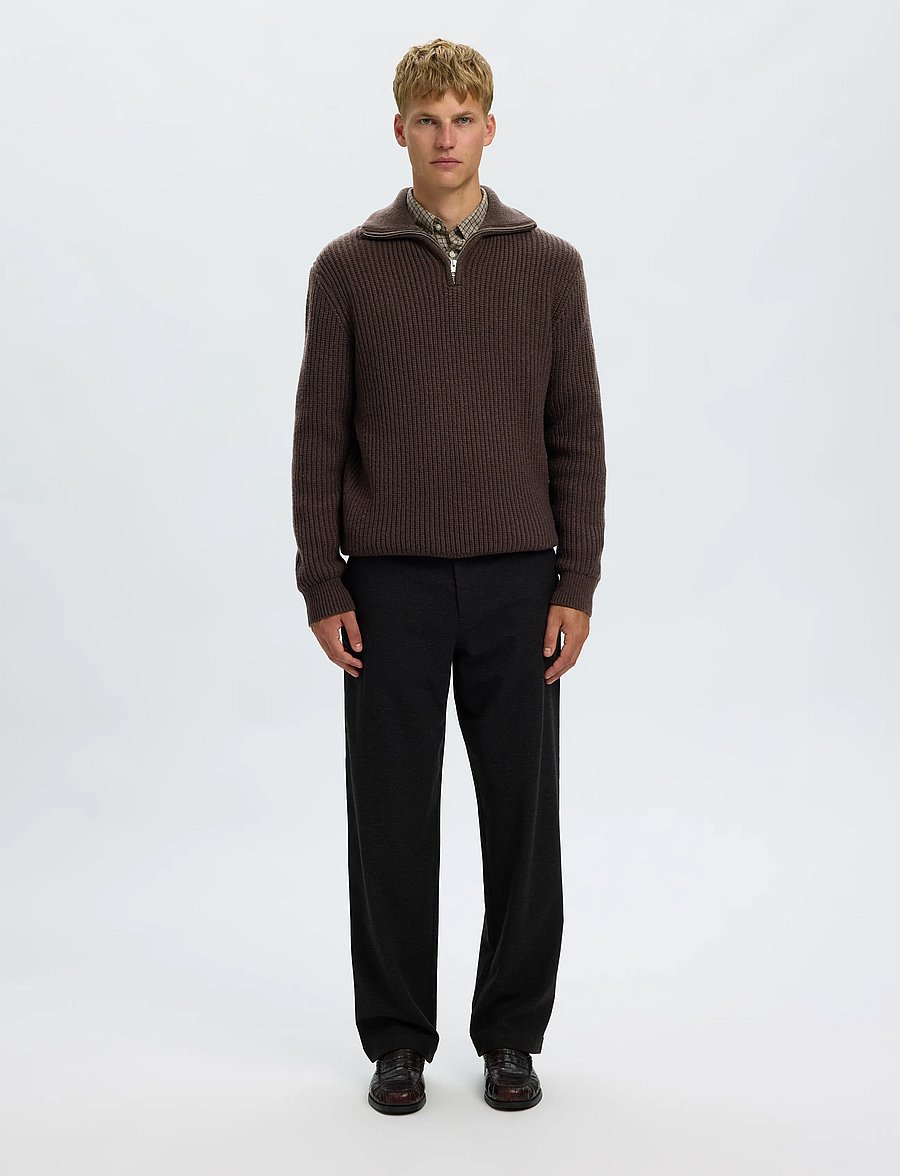 Selected - SLHLAND LS KNIT HALF ZIP - poolpika lukuga džemprid - chocolate torte - 3