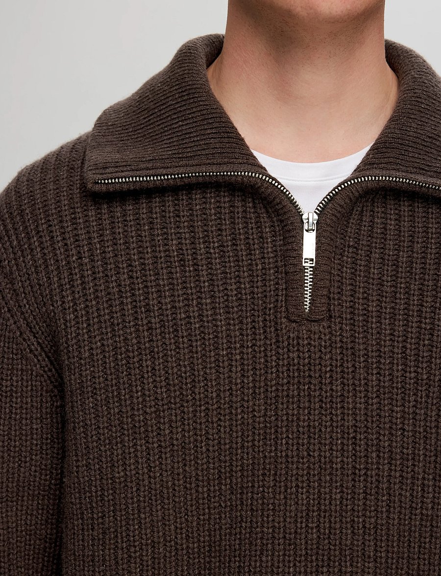 Selected - SLHLAND LS KNIT HALF ZIP - puolivetoketjulliset neuleet - chocolate torte - 5