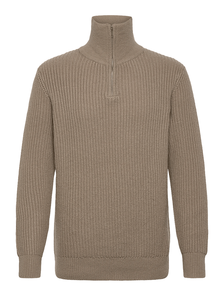 Selected - SLHLAND LS KNIT HALF ZIP - puolivetoketjulliset neuleet - greige - 0