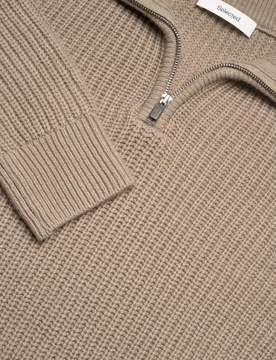 Selected - SLHLAND LS KNIT HALF ZIP - puolivetoketjulliset neuleet - greige - 2