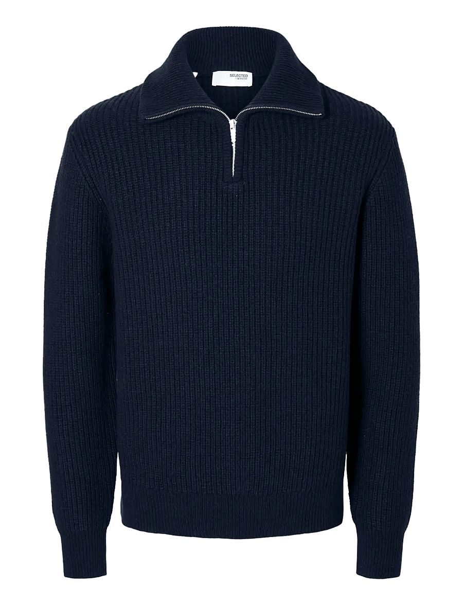 Selected - SLHLAND LS KNIT HALF ZIP - puolivetoketjulliset neuleet - sky captain - 1