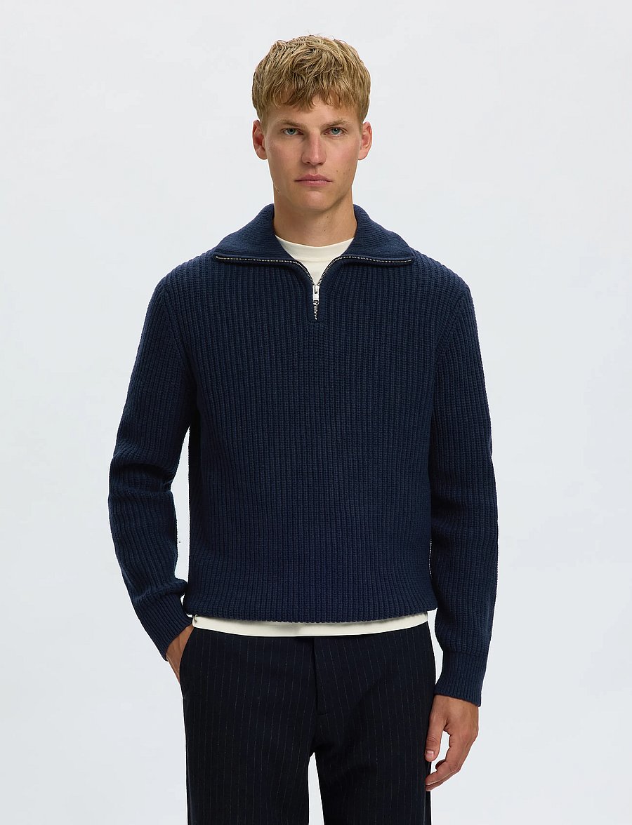 Selected - SLMLAND LS KNIT HALF ZIP - pullover mit halbem reißverschluss - sky captain - 0
