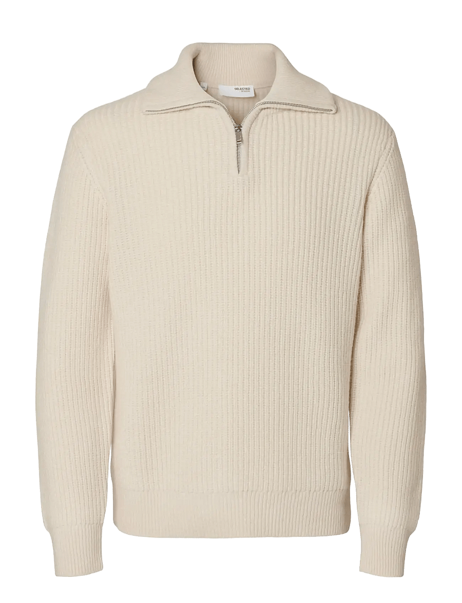 Selected - SLMLAND LS KNIT HALF ZIP - puolivetoketjulliset neuleet - tofu - 1