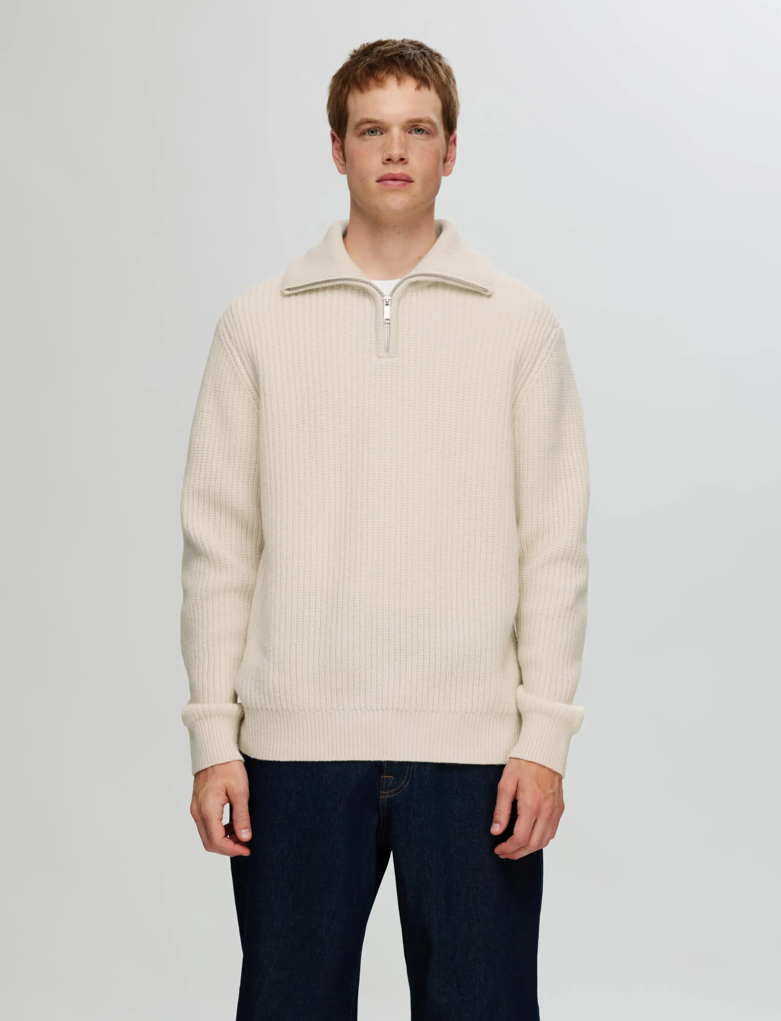 Selected Slmland Ls Knit Half Zip, Mænd, Half Zip Striktrøje, Cream, Str: S