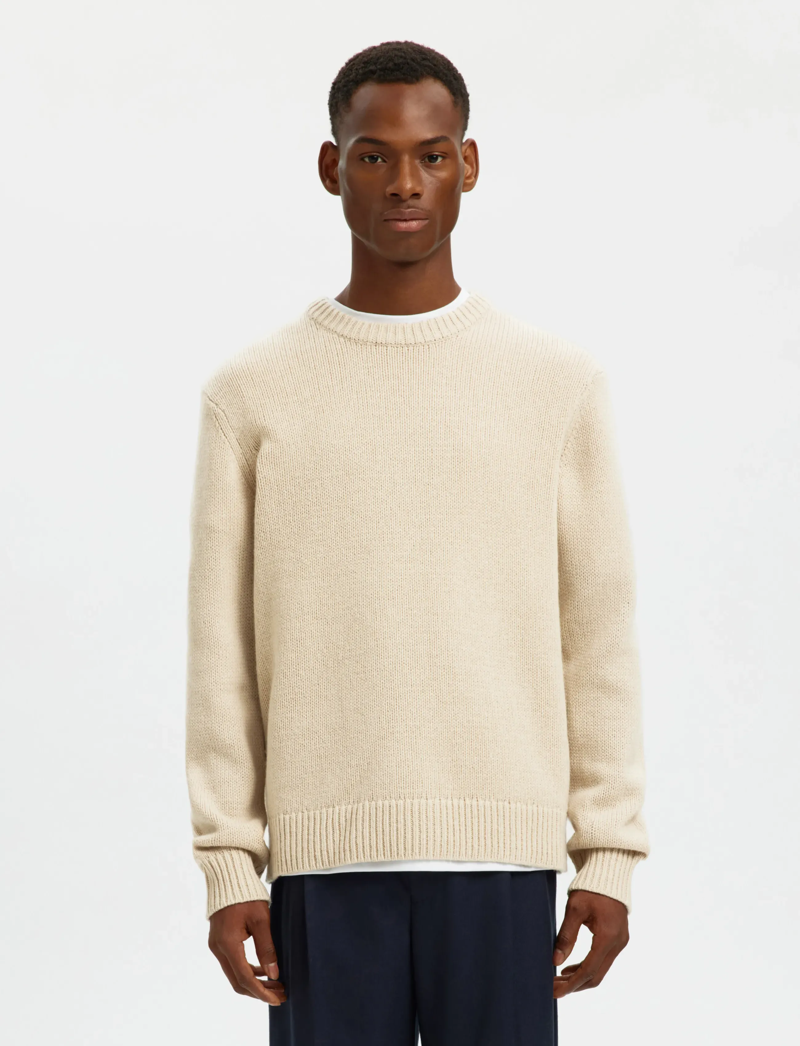 Selected SLHCODY LS KNIT RELAXED CREW NECK NOOS - Kollektioner - OATMEAL / beige