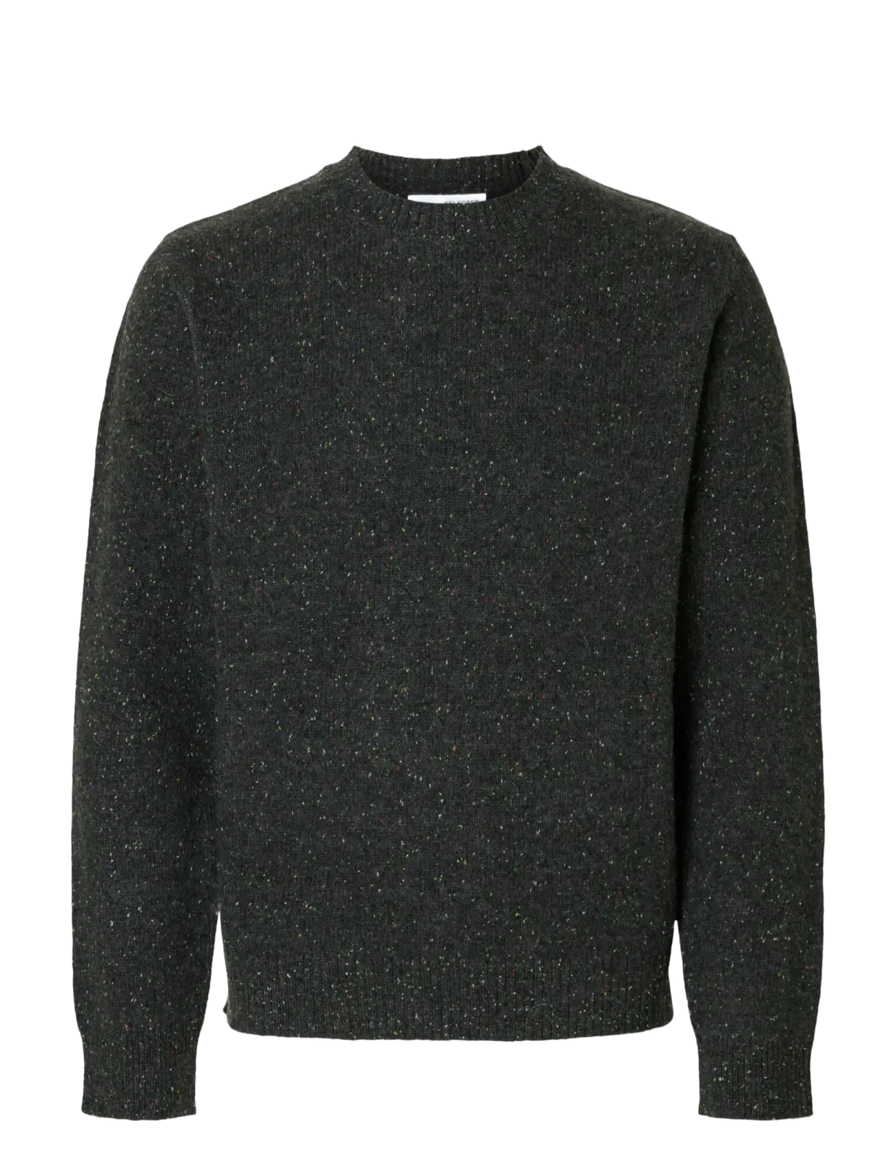 Selected SLMNEIL LS KNIT NEPS CREW NECK - Stickade basplagg - DARK GREY MELANGE / grey