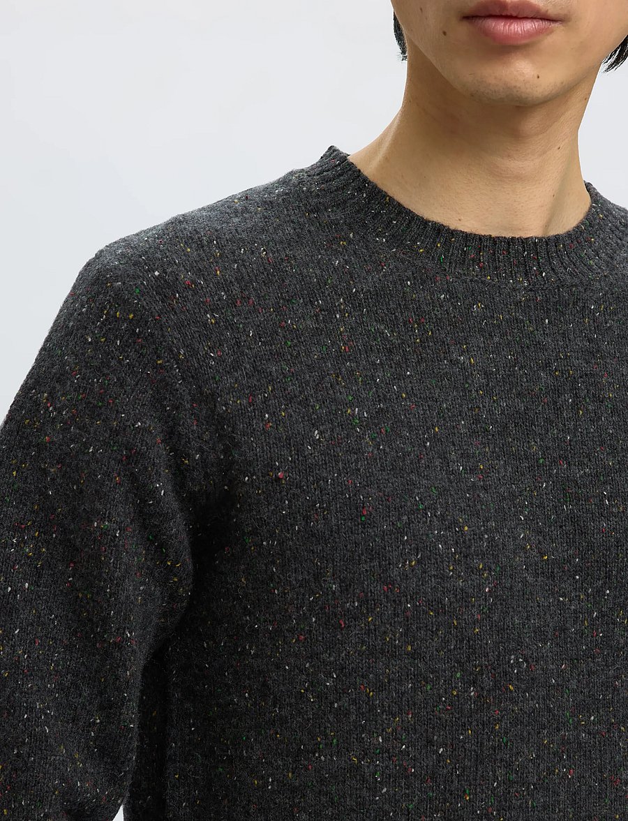 Selected - SLMNEIL LS KNIT NEPS CREW NECK - rund hals - dark grey melange - 3