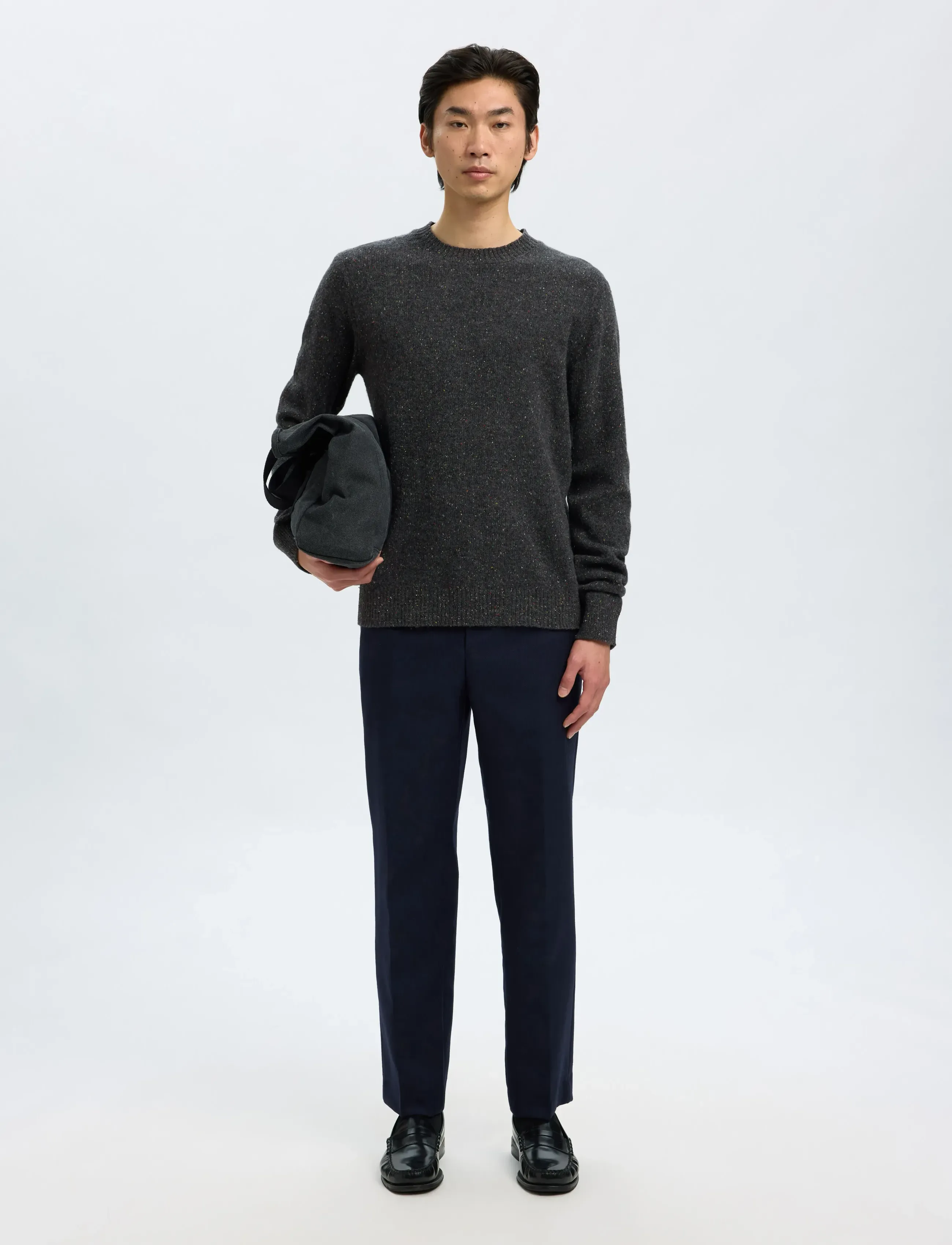 Selected - SLMNEIL LS KNIT NEPS CREW NECK - rund hals - dark grey melange - 4