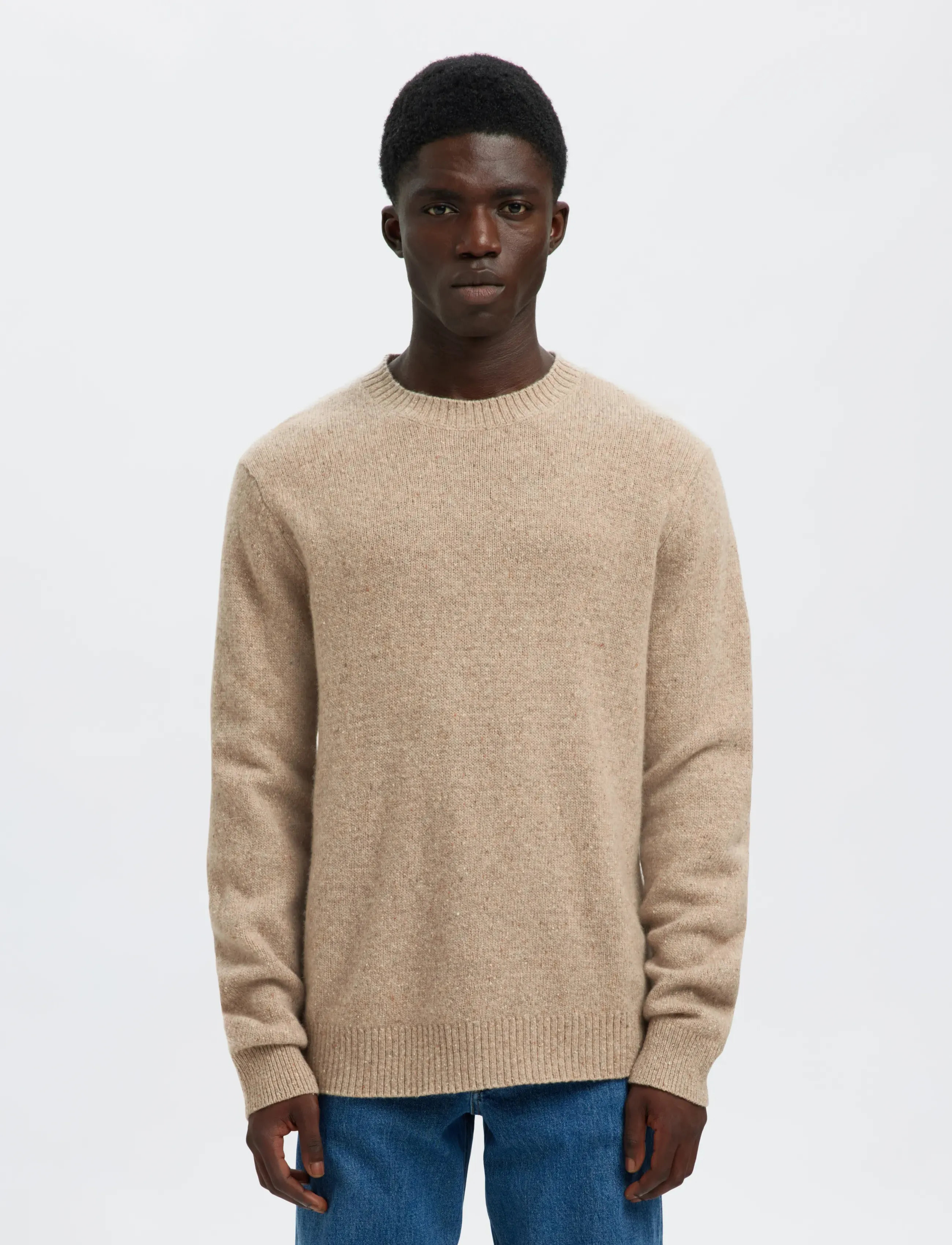 Selected Slmneil Ls Knit Neps Crew Neck, XL, Knitwear, Beige - Round Necks, Männerswear