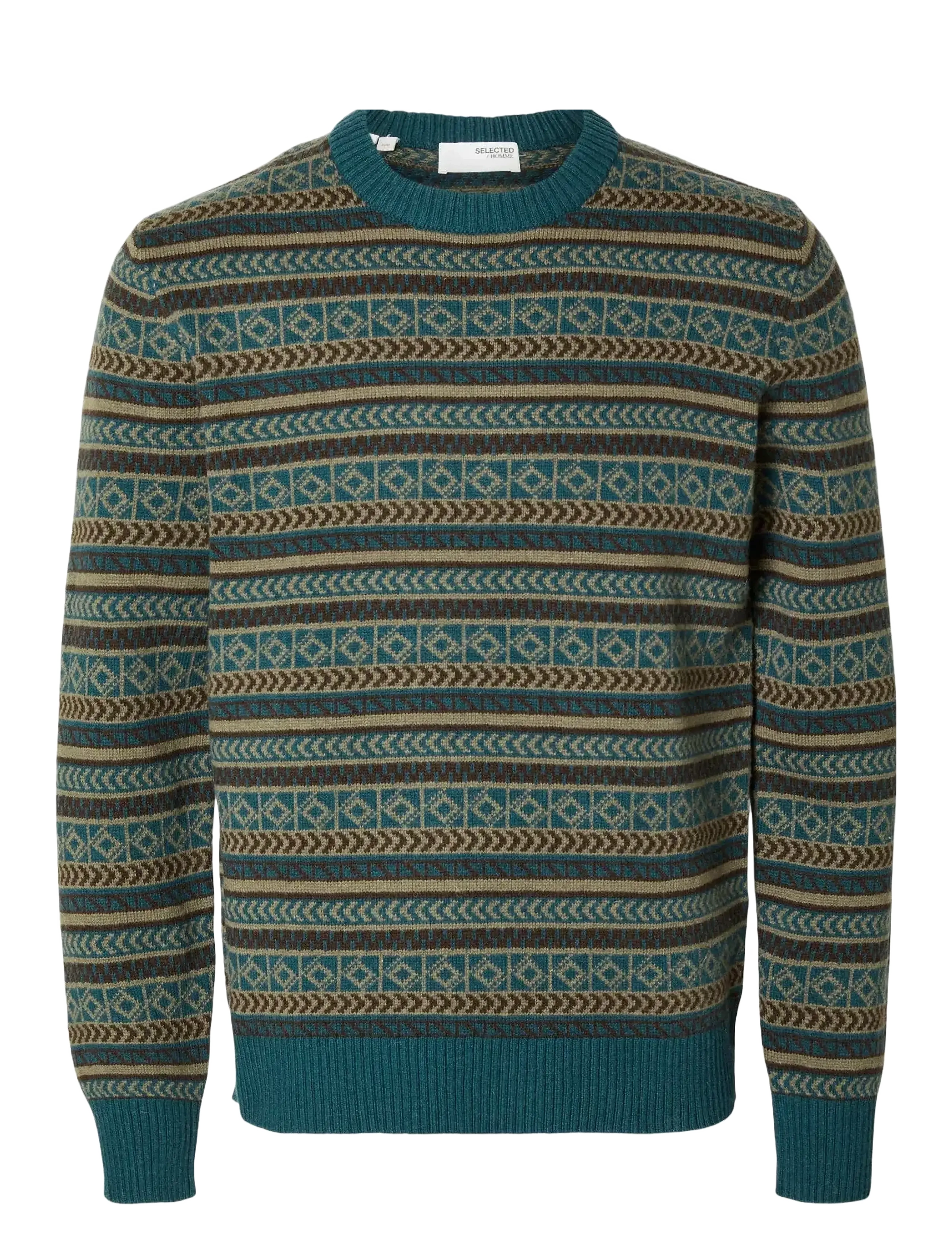 Selected - SLHFADE LS KNIT FAIRISLE CREW NECK - reflecting pond - 1