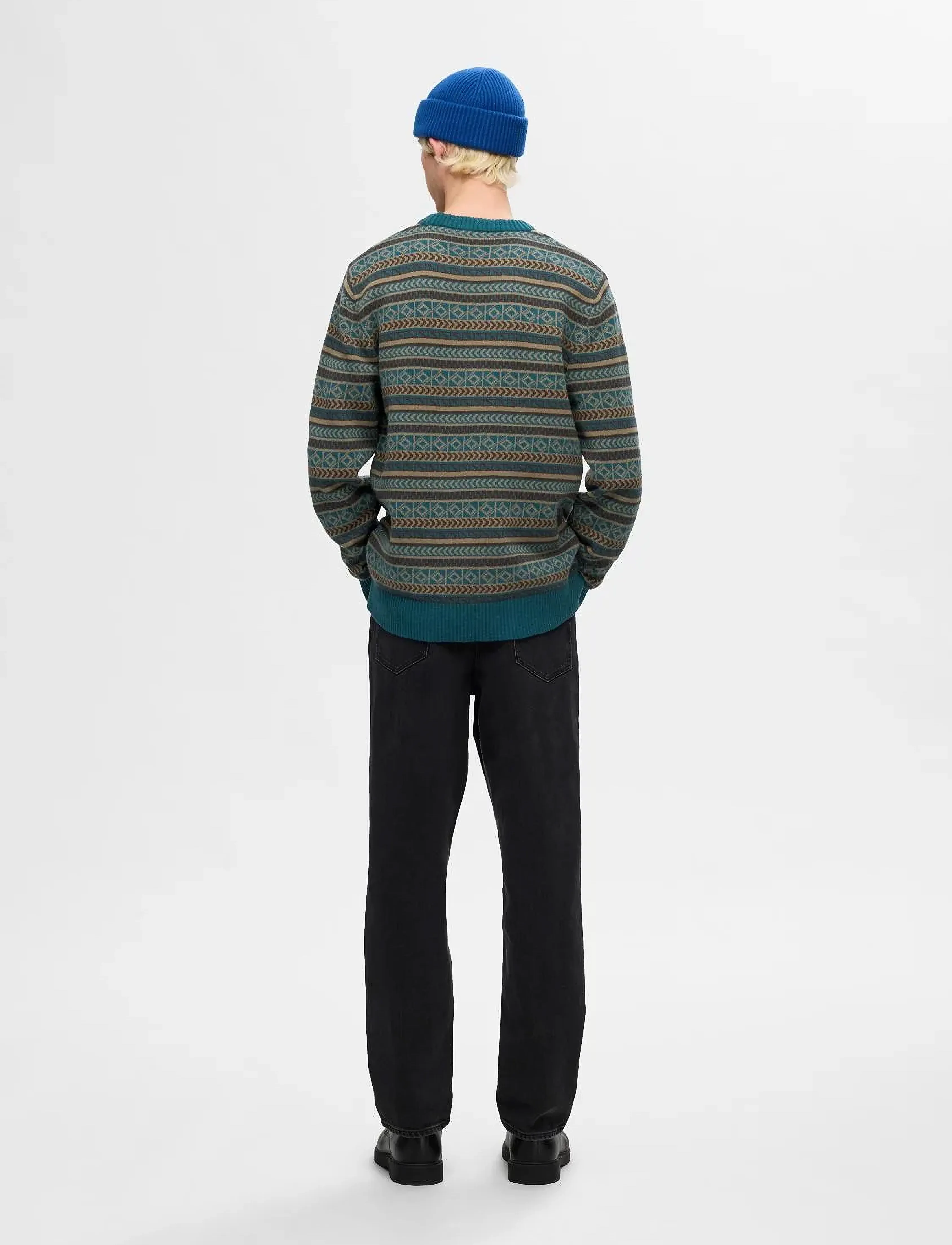 Selected - SLHFADE LS KNIT FAIRISLE CREW NECK - reflecting pond - 2