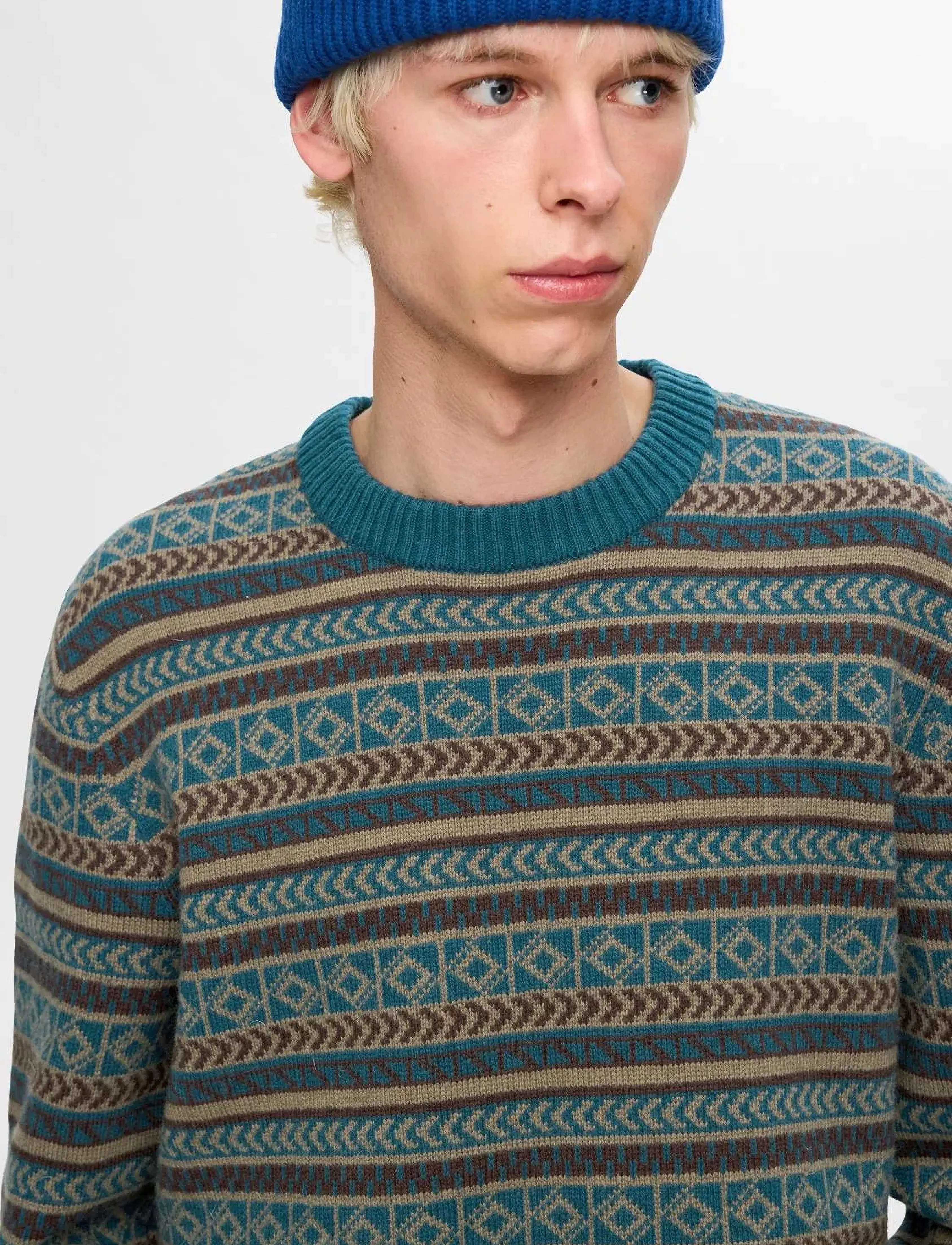 Selected - SLHFADE LS KNIT FAIRISLE CREW NECK - reflecting pond - 5