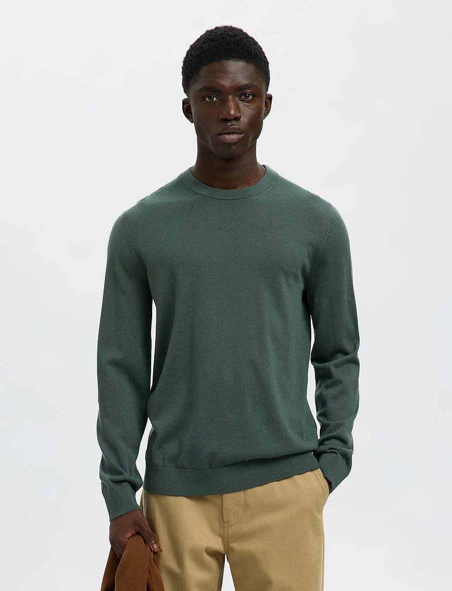 Selected - SLMTRAY LS KNIT MERINO CREW NECK NOOS - rundhals - deep forest - 0