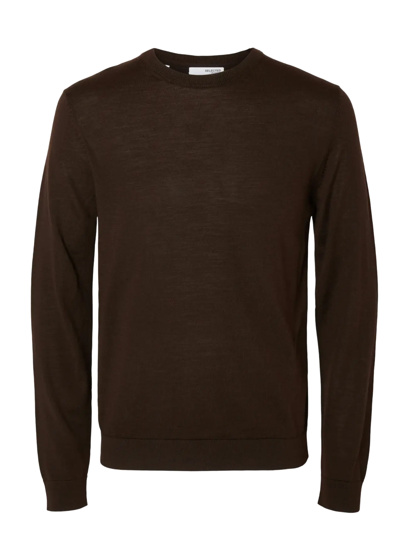 Selected SLMTRAY LS KNIT MERINO CREW NECK NOOS - Strik - DEMITASSE / brown