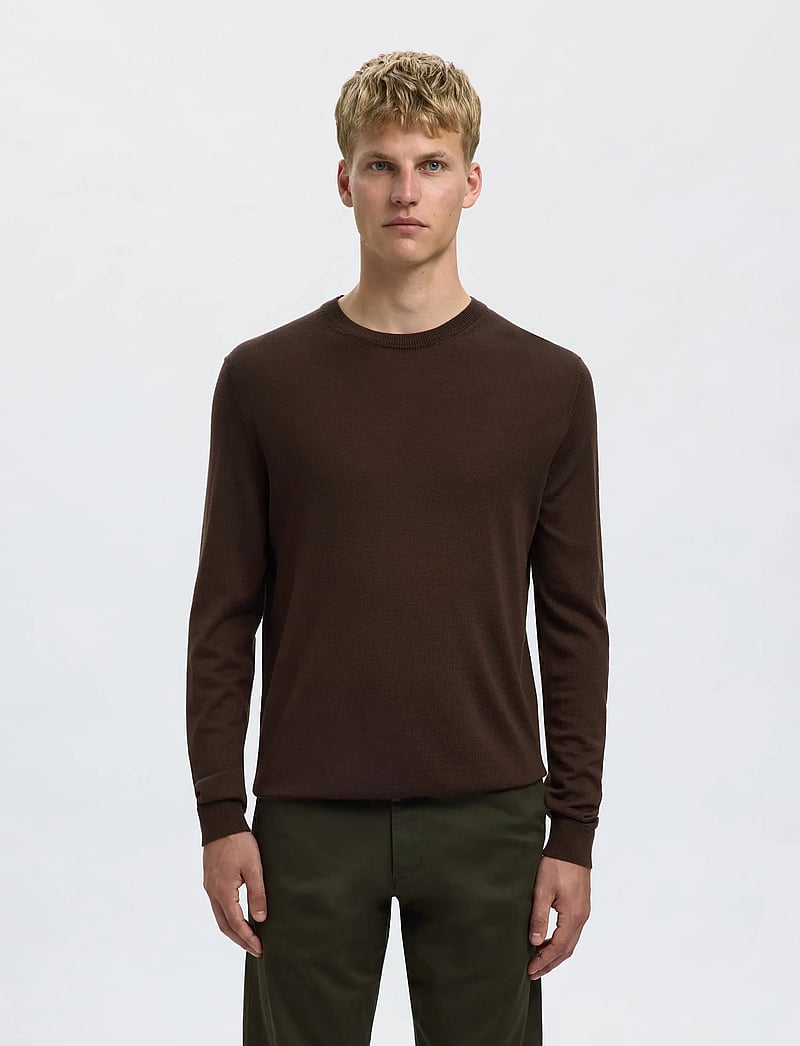 Selected - SLHTRAY LS KNIT MERINO CREW NECK NOOS - Ümmarguse kaelusega kudumid - demitasse - 0