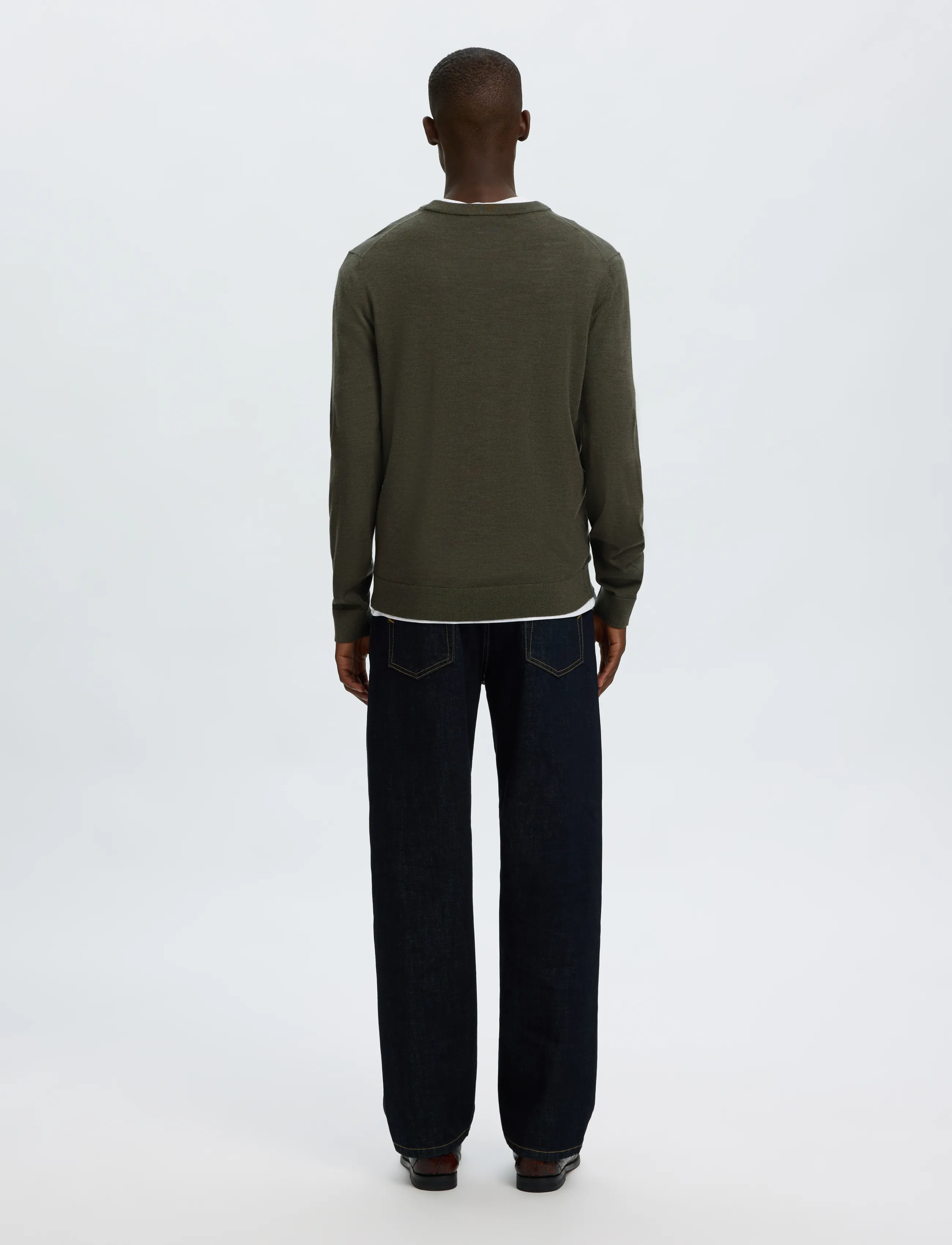 Selected - SLMTRAY LS KNIT REG MERINO CREW NOOS - basic-strickmode - forest night - 2
