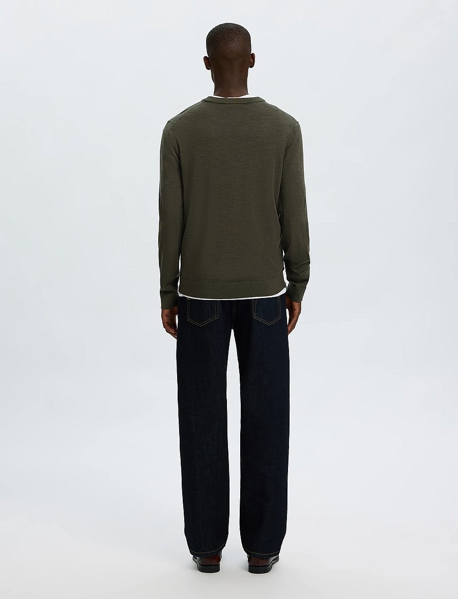 Selected - SLMTRAY LS KNIT REG MERINO CREW NOOS - rundhals - forest night - 2