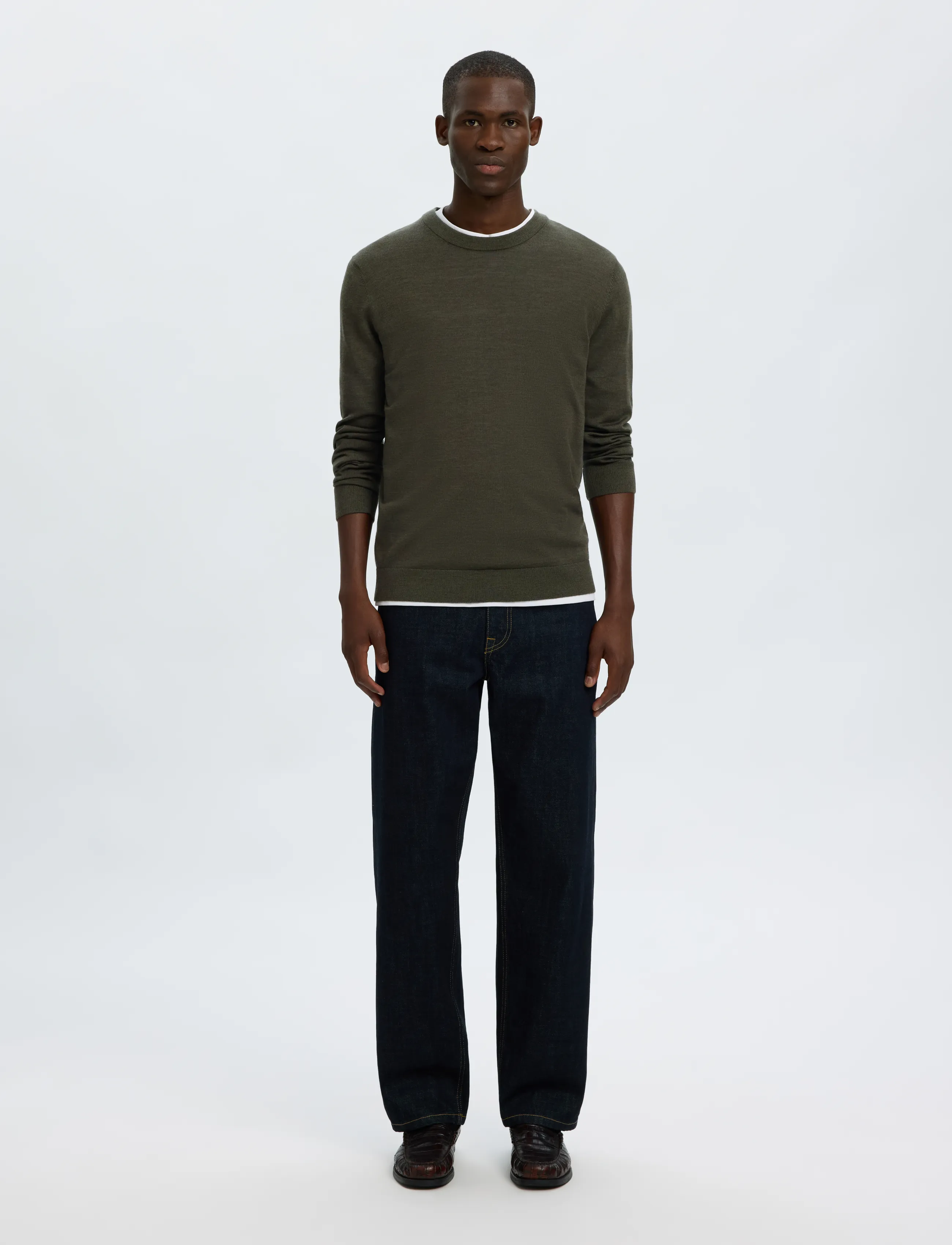 Selected - SLMTRAY LS KNIT REG MERINO CREW NOOS - basic-strickmode - forest night - 3