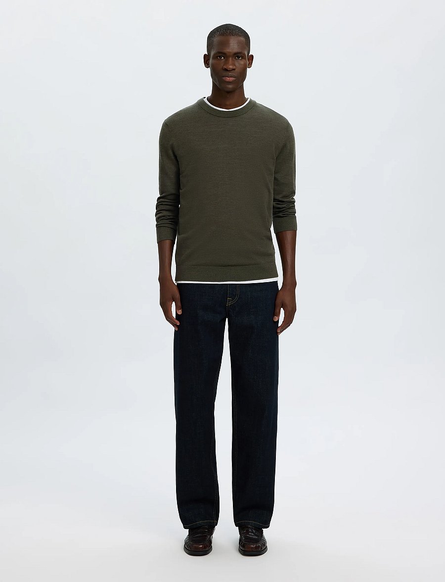 Selected - SLMTRAY LS KNIT REG MERINO CREW NOOS - rundhals - forest night - 3