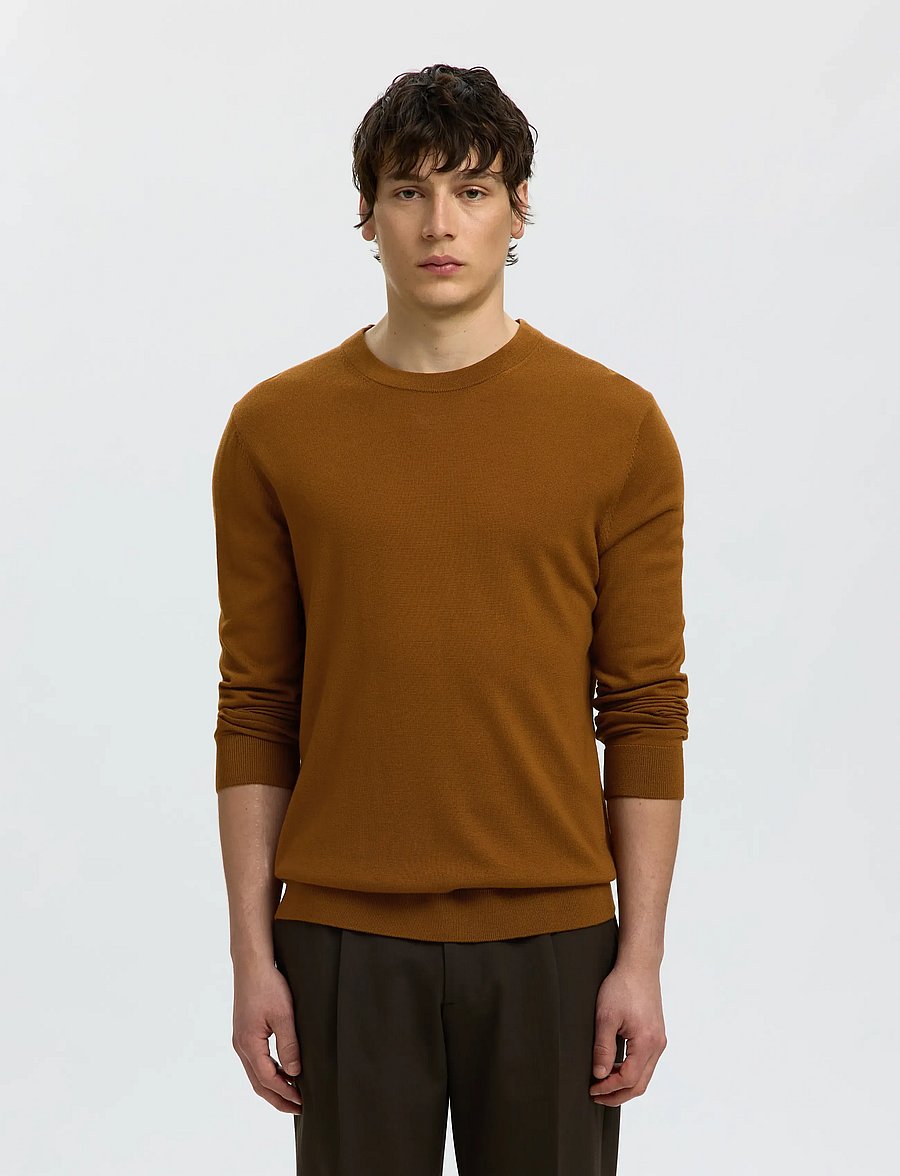 Selected - SLMTRAY LS KNIT MERINO CREW NECK NOOS - rundhals - monks robe - 0