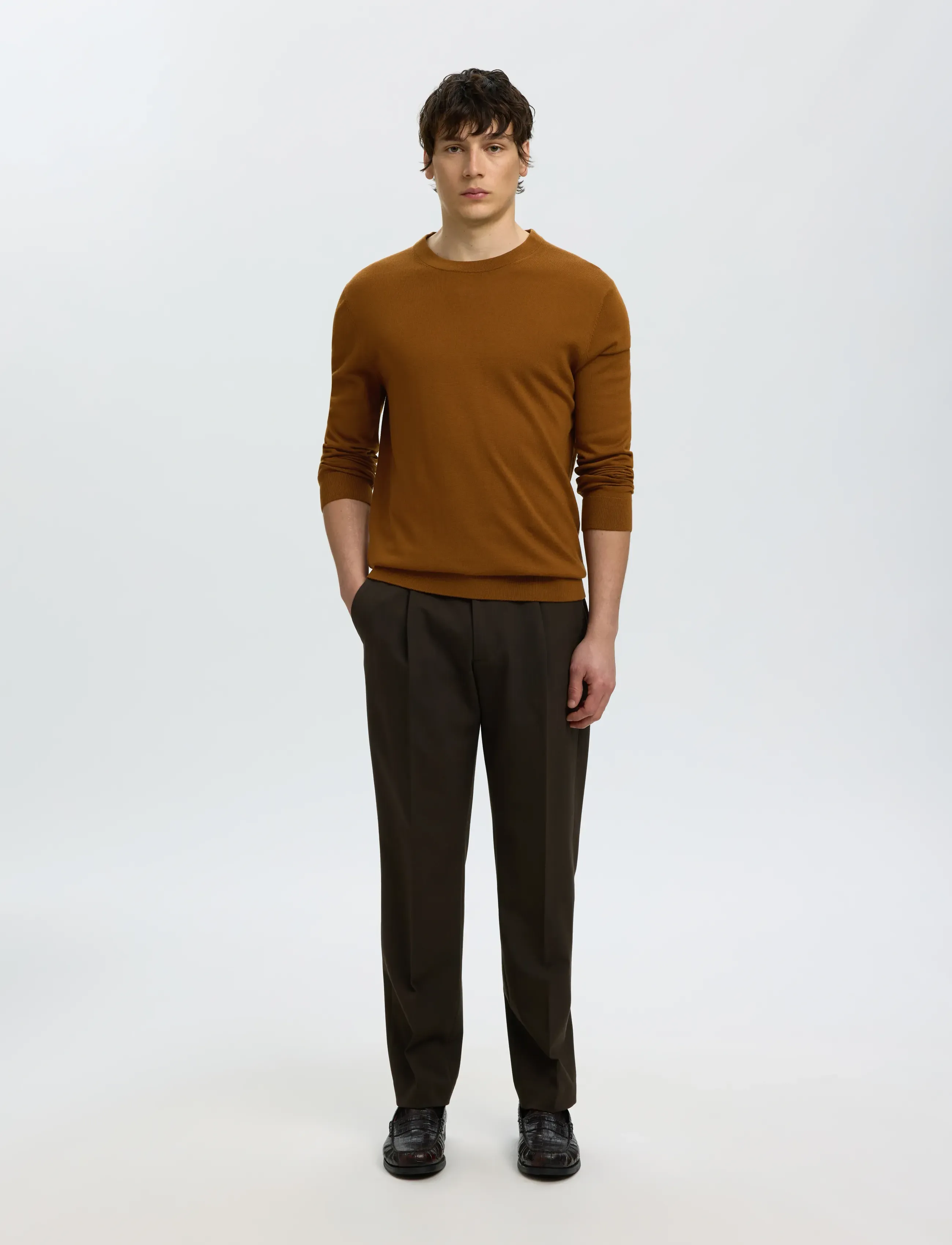 Selected - SLMTRAY LS KNIT MERINO CREW NECK NOOS - rundhals - monks robe - 3