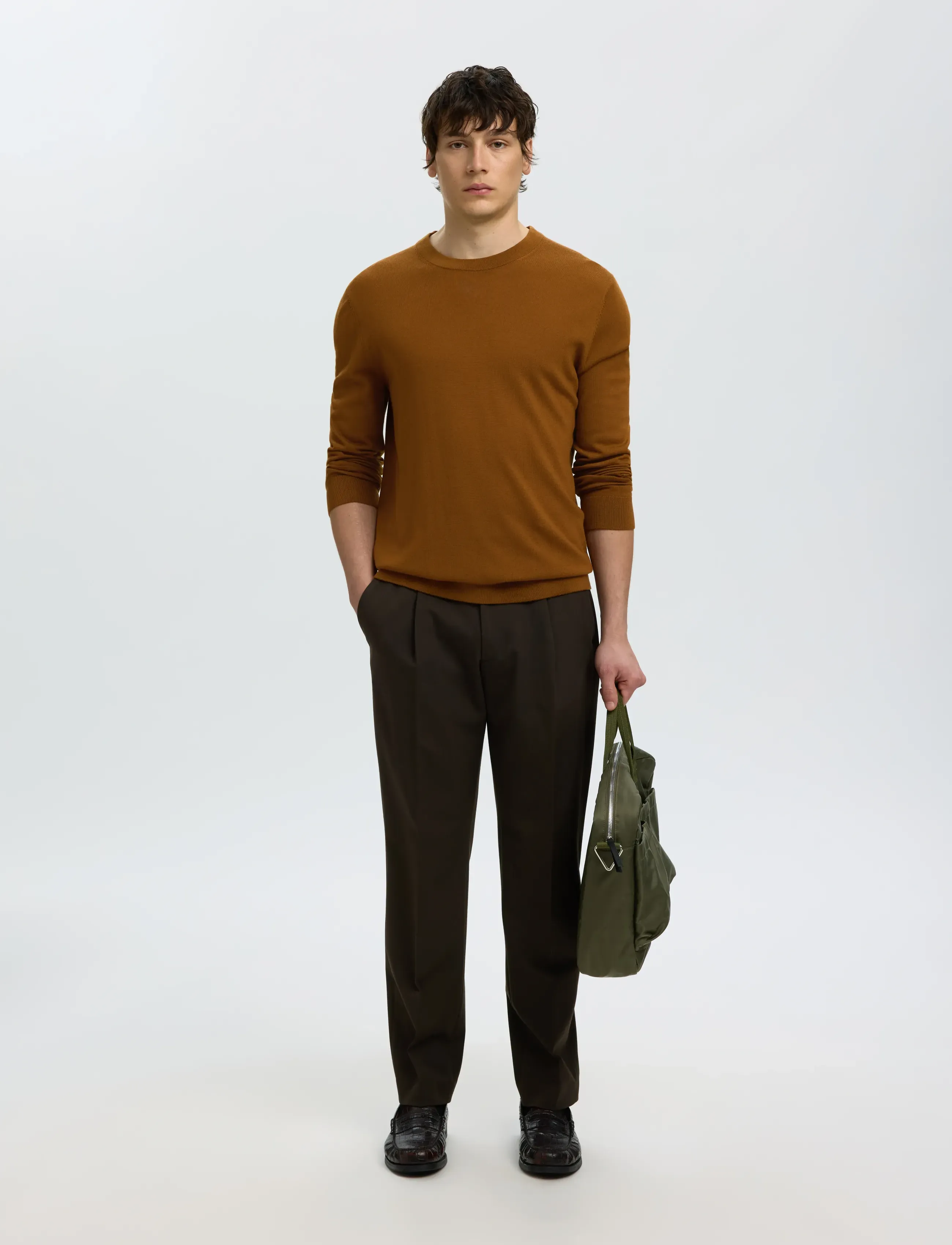 Selected - SLMTRAY LS KNIT MERINO CREW NECK NOOS - rundhals - monks robe - 5