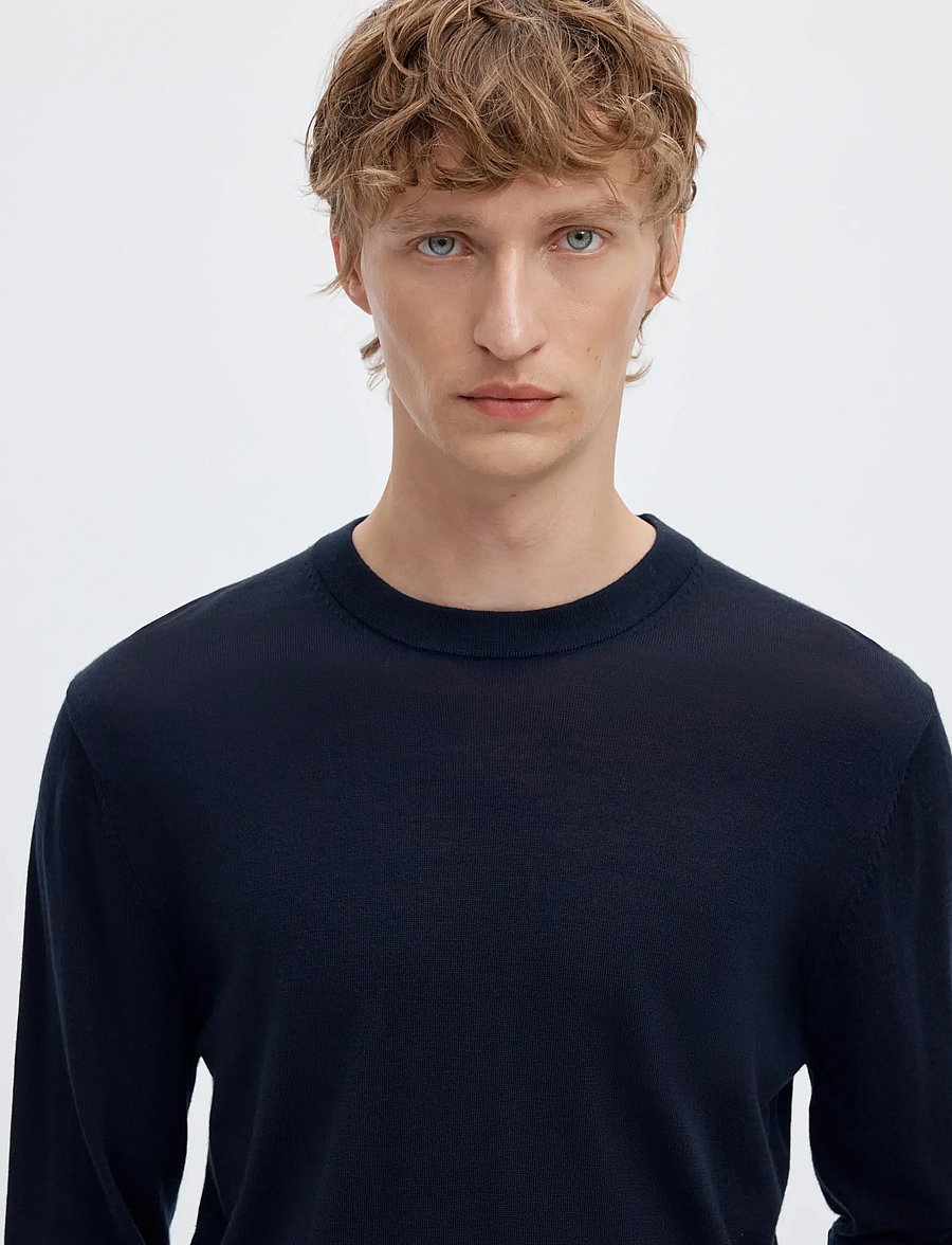 Selected - SLMTRAY LS KNIT REG MERINO CREW NOOS - rundhalsad - navy blazer - 4