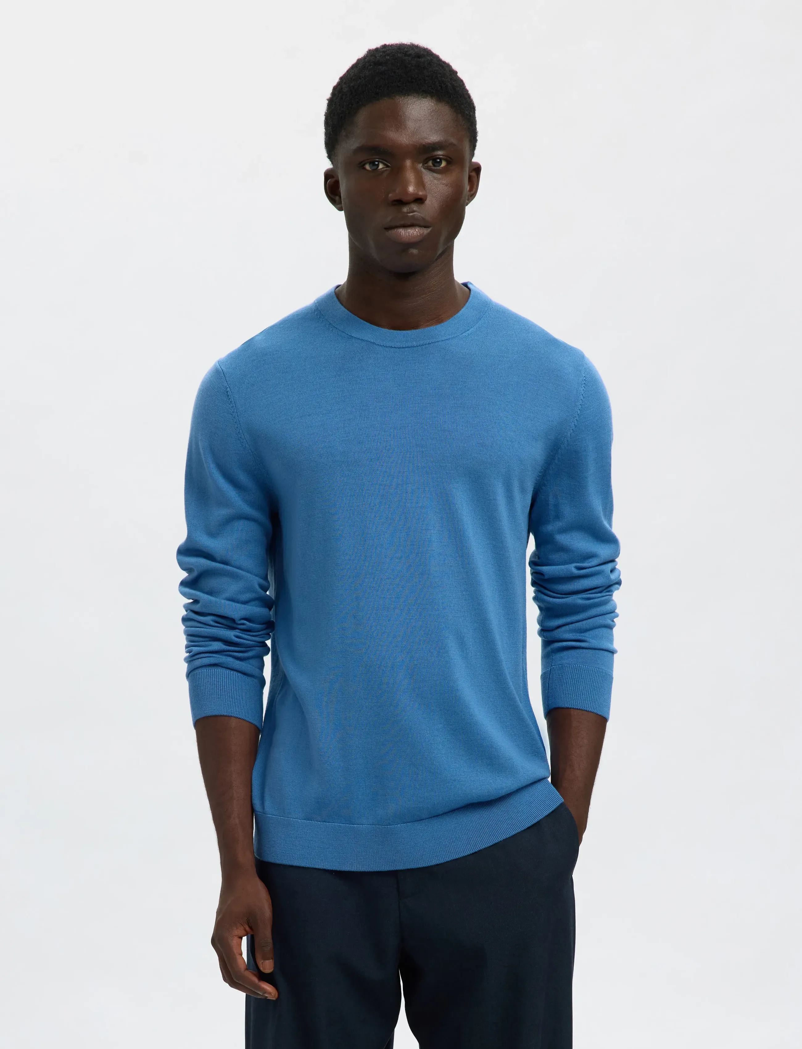 Selected - SLMTRAY LS KNIT MERINO CREW NECK NOOS - rund hals - true navy - 3