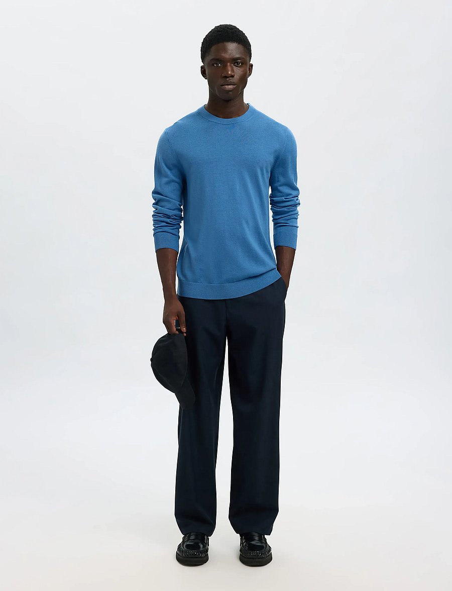 Selected - SLMTRAY LS KNIT MERINO CREW NECK NOOS - rund hals - true navy - 5