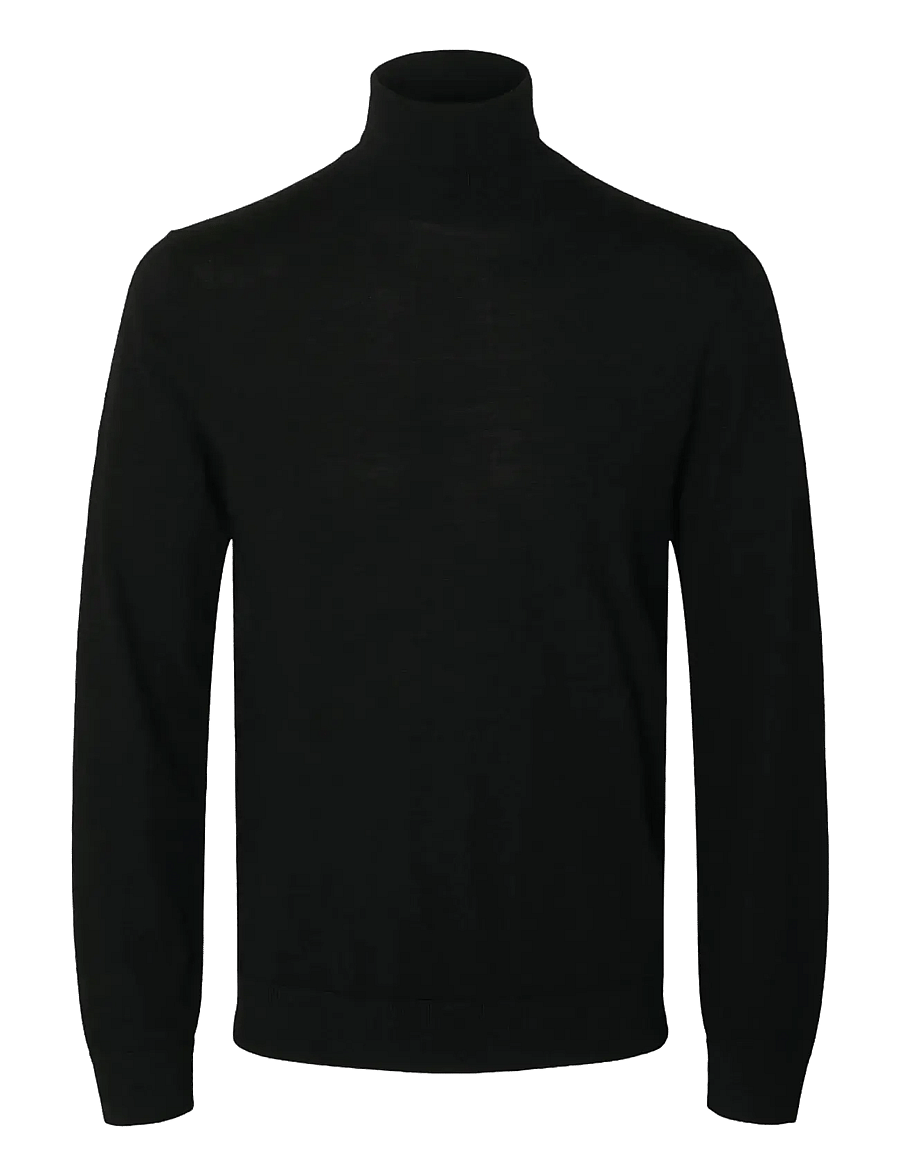 Selected - SLHTRAY LS KNIT MERINO ROLL NECK NOOS - rullekraver - black - 1