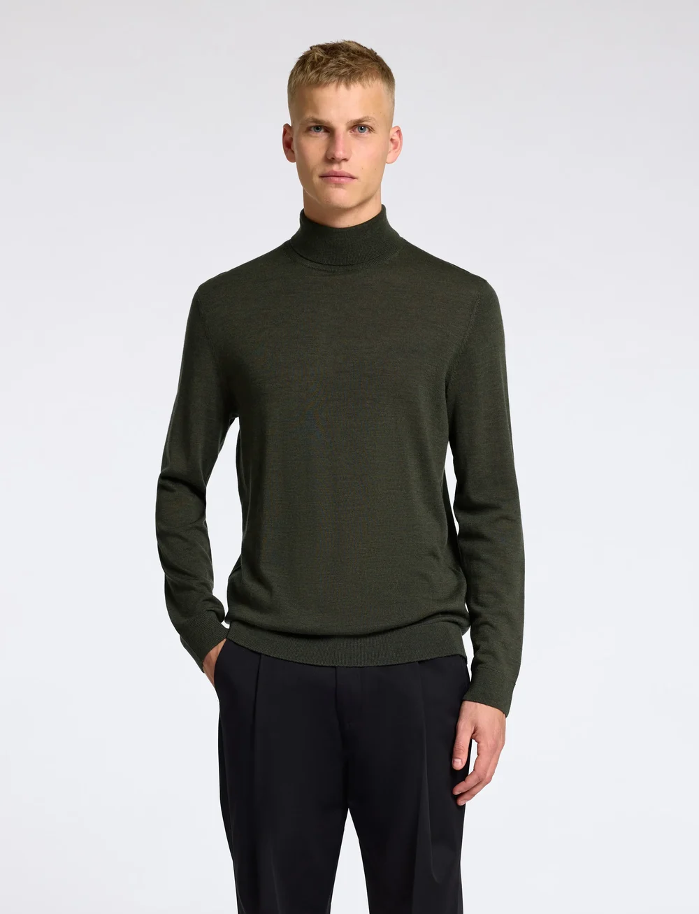 Selected - SLHTRAY LS KNIT MERINO ROLL NECK NOOS - kõrge kaelusega džemprid - forest night - 0