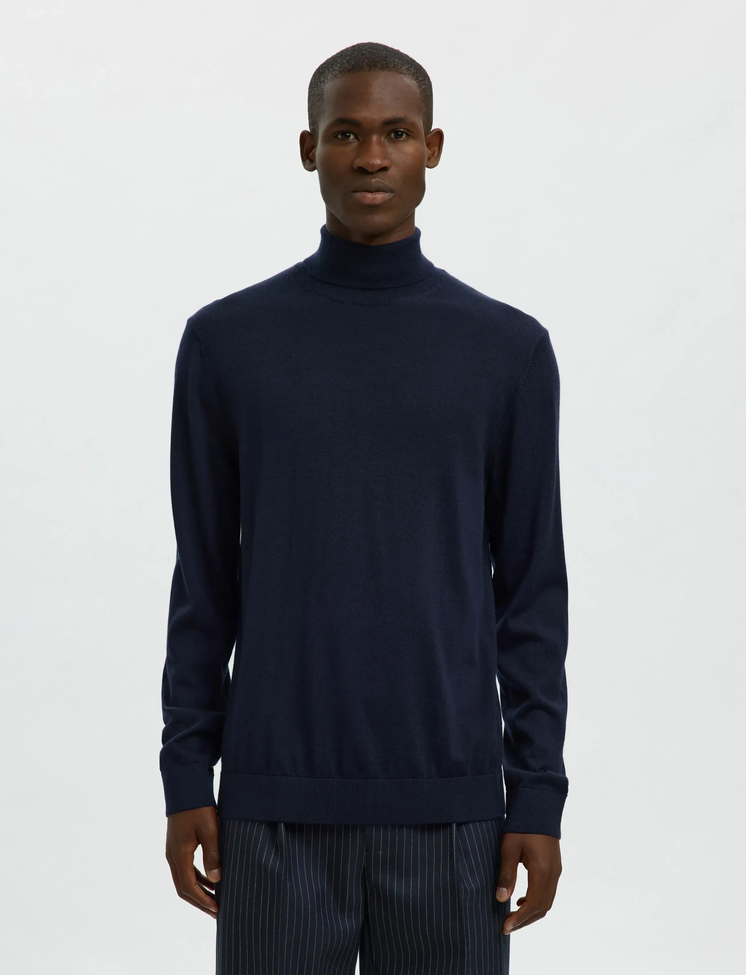 Selected Slhtray Ls Knit Merino Roll Neck Noos, M, Polos, Marineblau - Long-sleeved, Männerswear