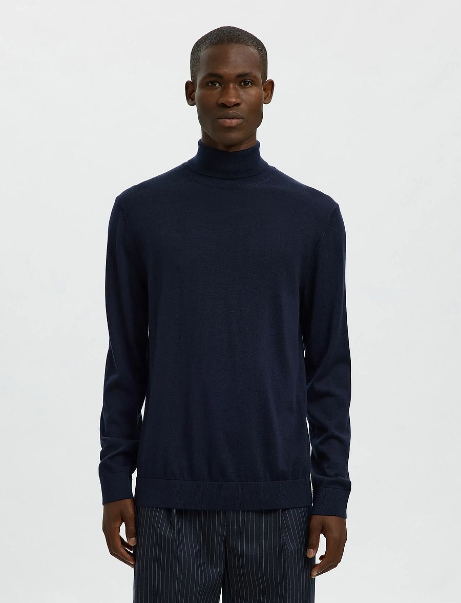 Selected - SLHTRAY LS KNIT MERINO ROLL NECK NOOS - rollkragen - navy blazer - 0