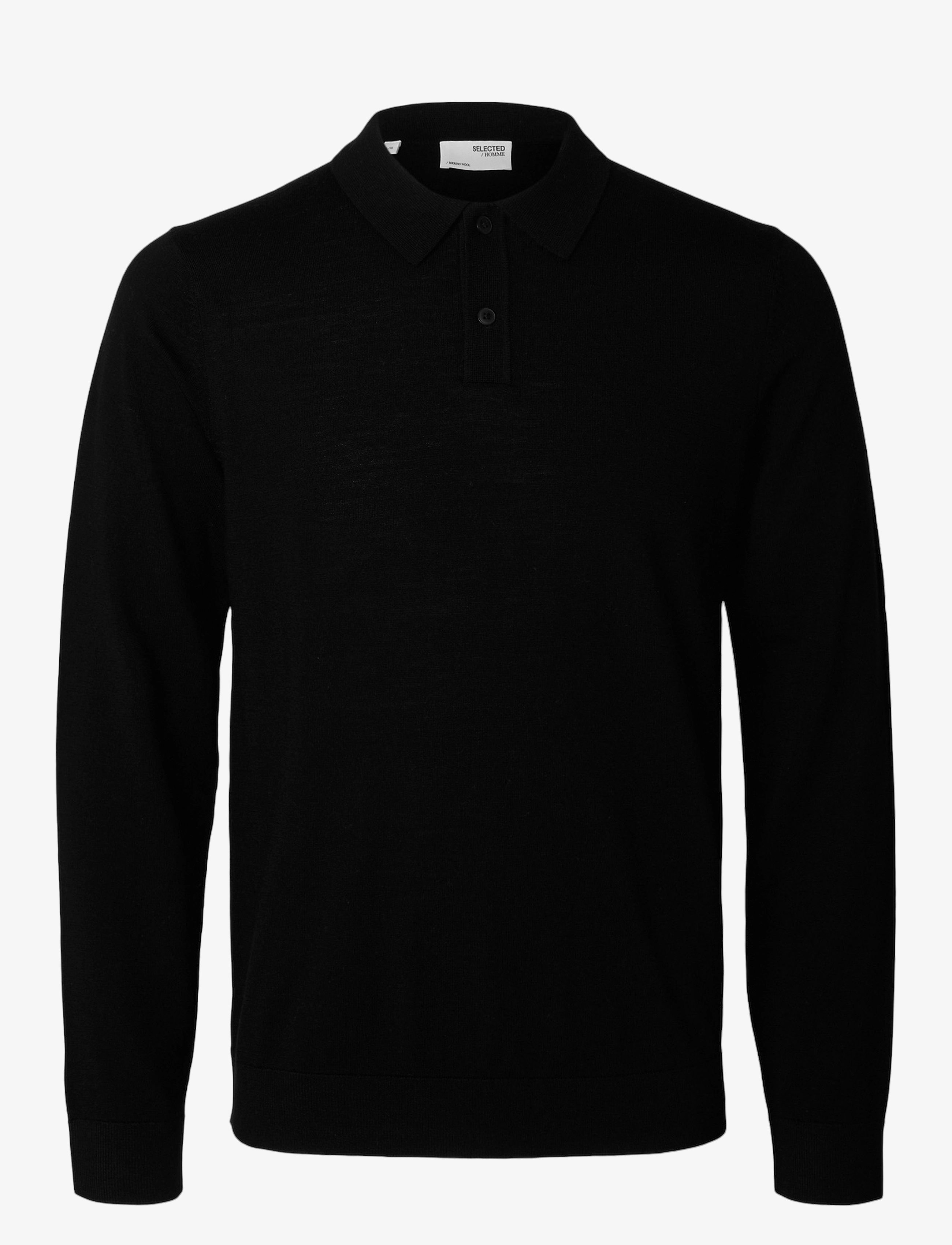 Selected - SLHTRAY LS KNIT MERINO POLO NOOS - black - 1