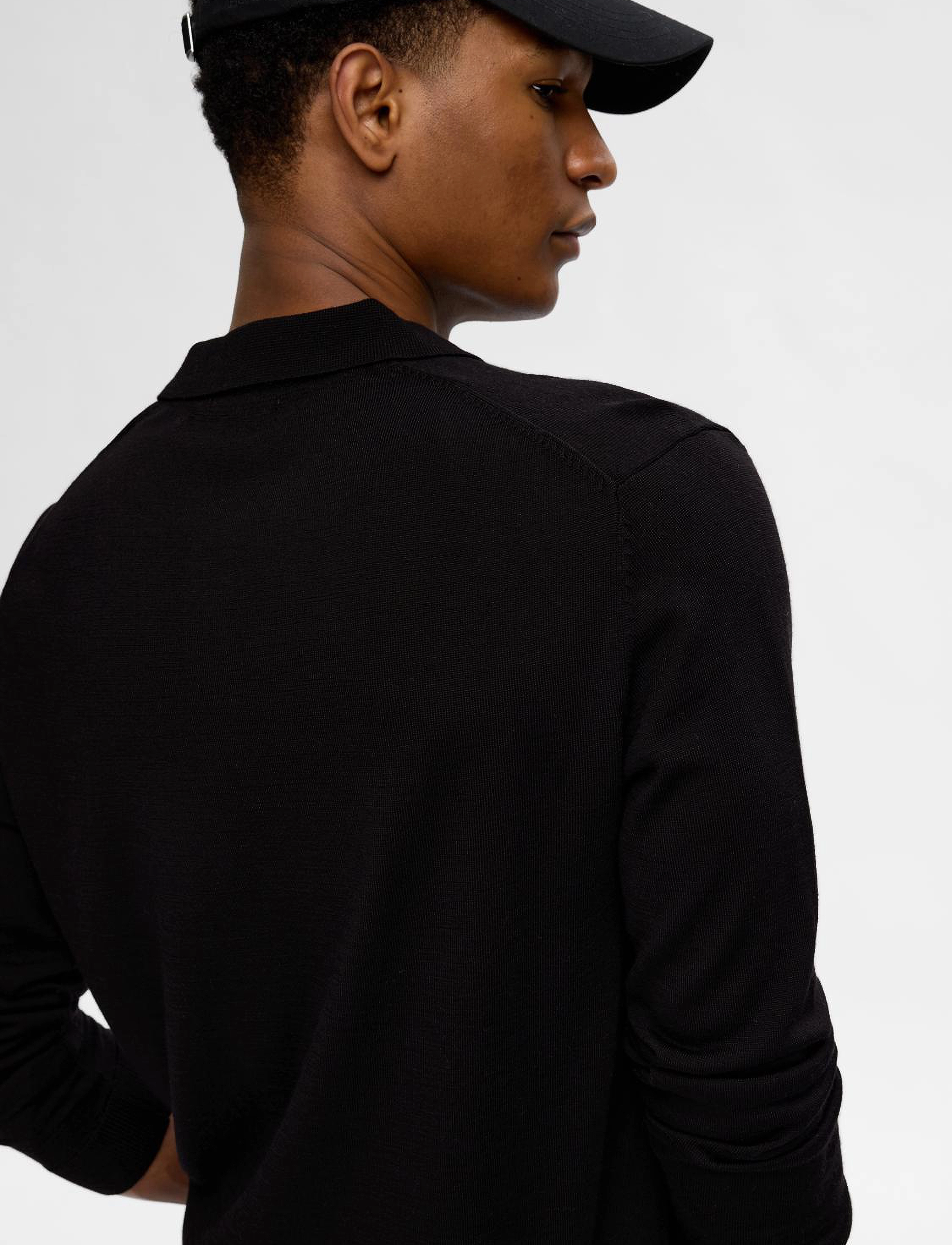 Selected - SLHTRAY LS KNIT MERINO POLO NOOS - black - 5