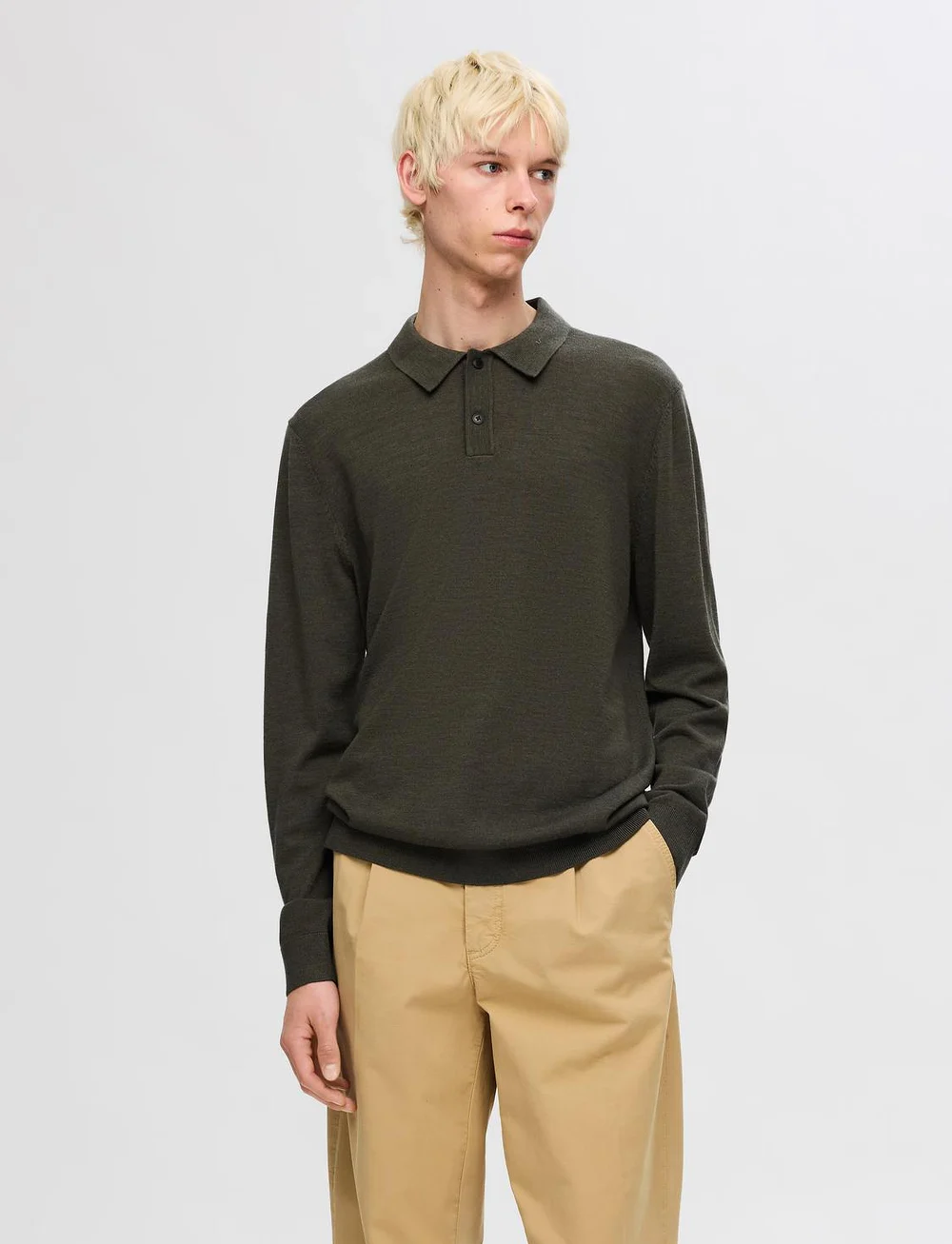 Selected - SLHTRAY LS KNIT MERINO POLO NOOS - adīti polo krekli ar garām piedurknēm - forest night - 0