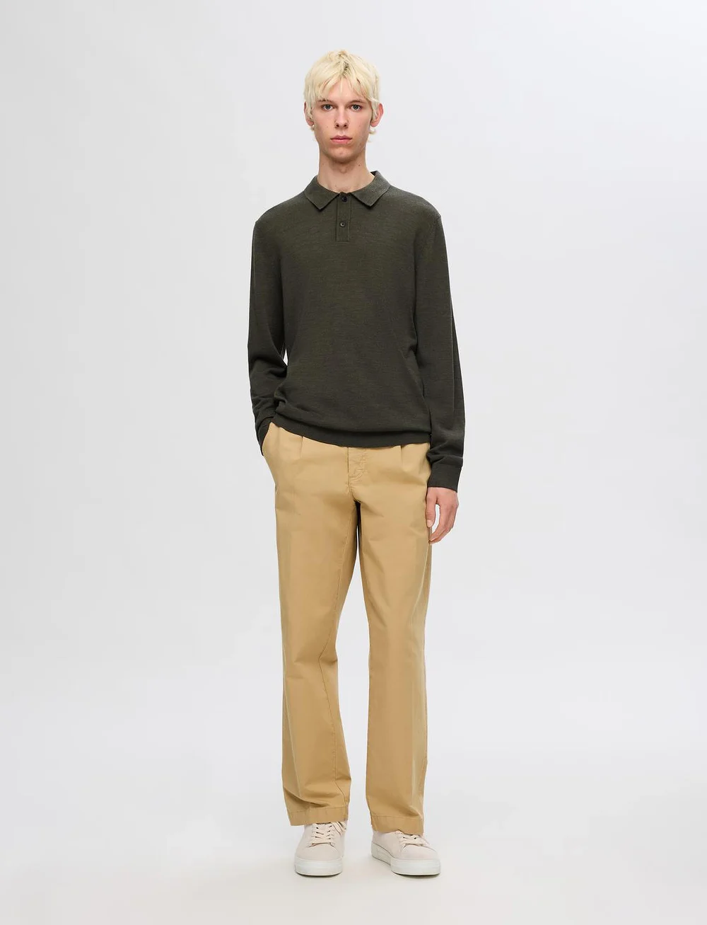 Selected - SLHTRAY LS KNIT MERINO POLO NOOS - adīti polo krekli ar garām piedurknēm - forest night - 4