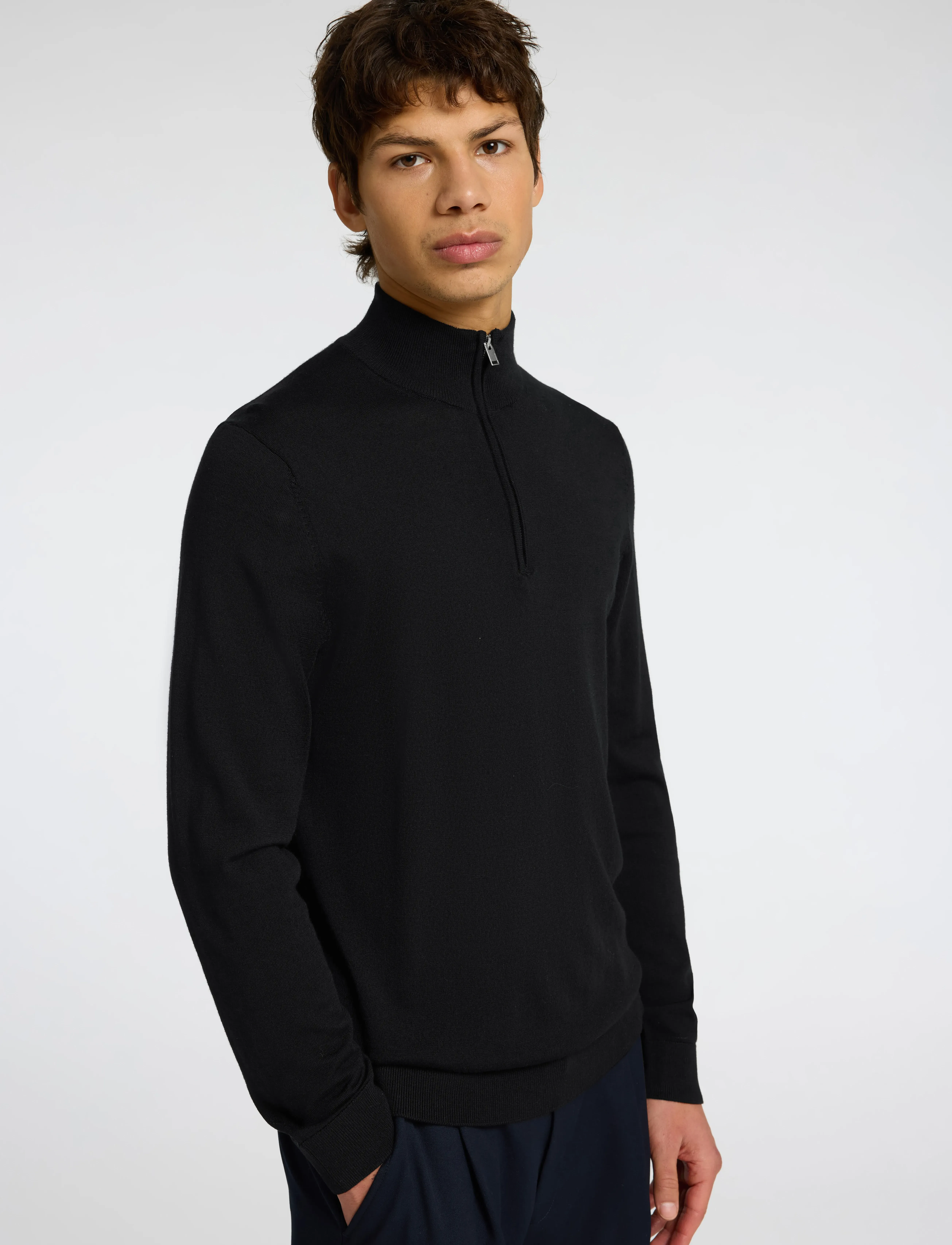 Selected - SLHTRAY LS KNIT MERINO HALF ZIP NOOS - mænd - black - 4
