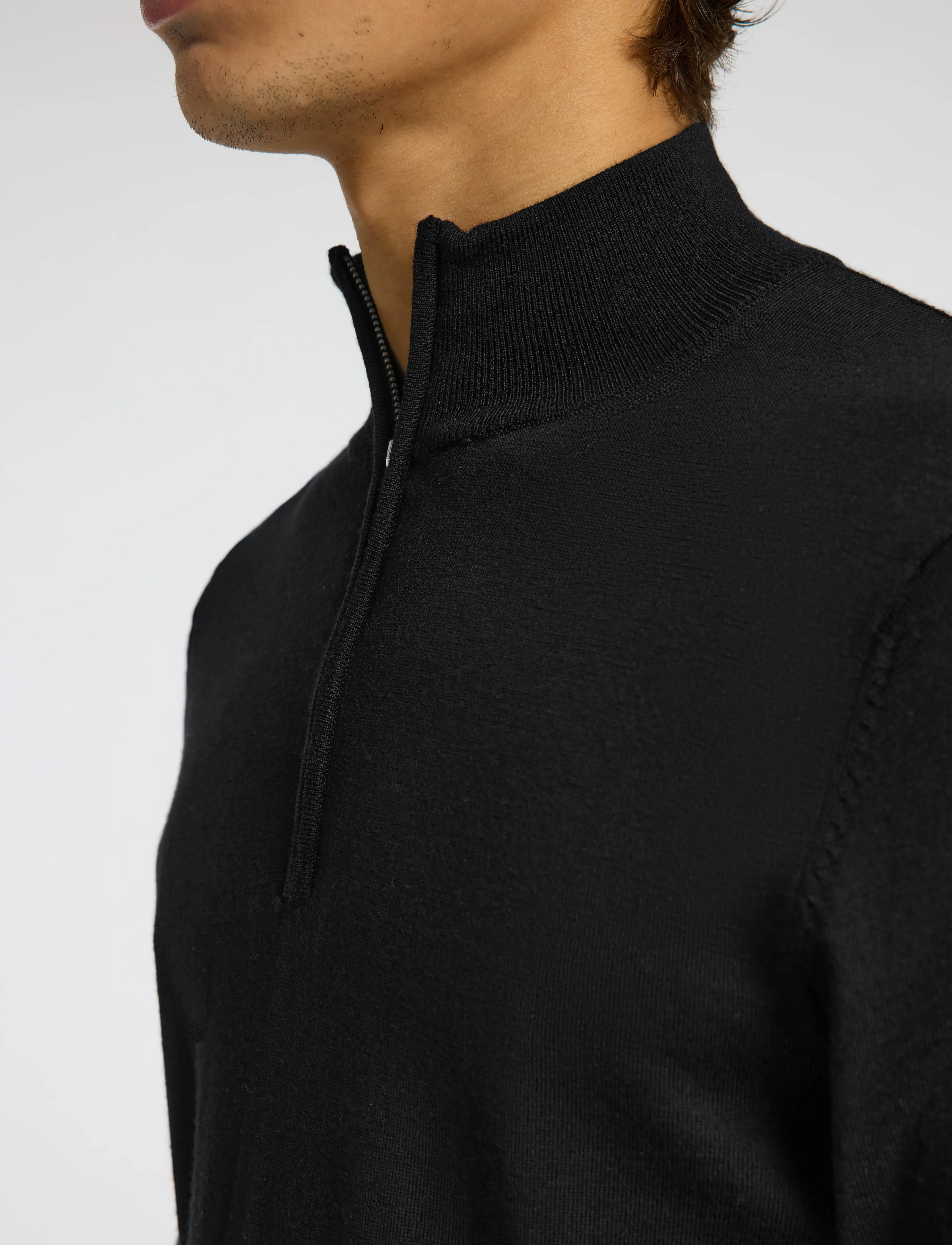 Selected - SLHTRAY LS KNIT MERINO HALF ZIP NOOS - mænd - black - 5