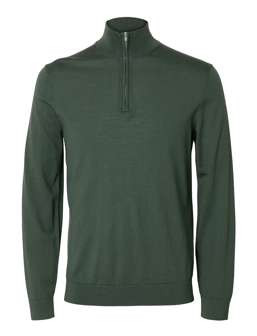 Selected - SLHTRAY LS KNIT MERINO HALF ZIP NOOS - halfzip strik - deep forest - 1