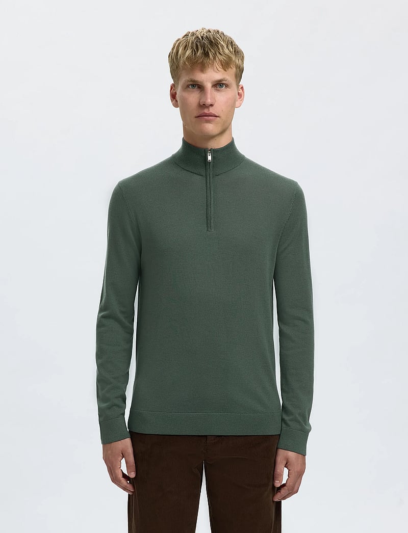 Selected - SLHTRAY LS KNIT MERINO HALF ZIP NOOS - halfzip strik - deep forest - 0