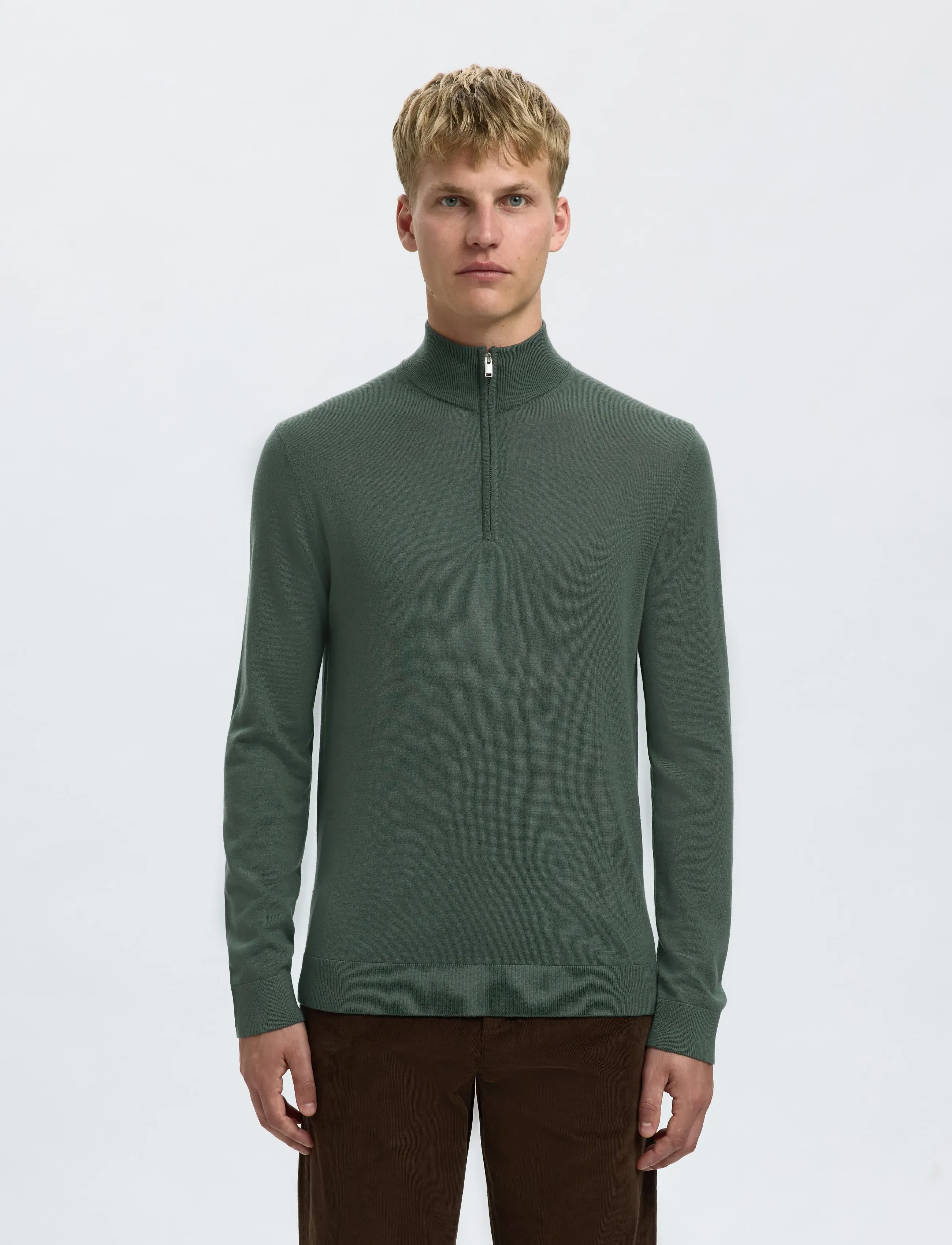 Selected SLHTRAY LS KNIT MERINO HALF ZIP NOOS - Kollektionen - DEEP FOREST / green