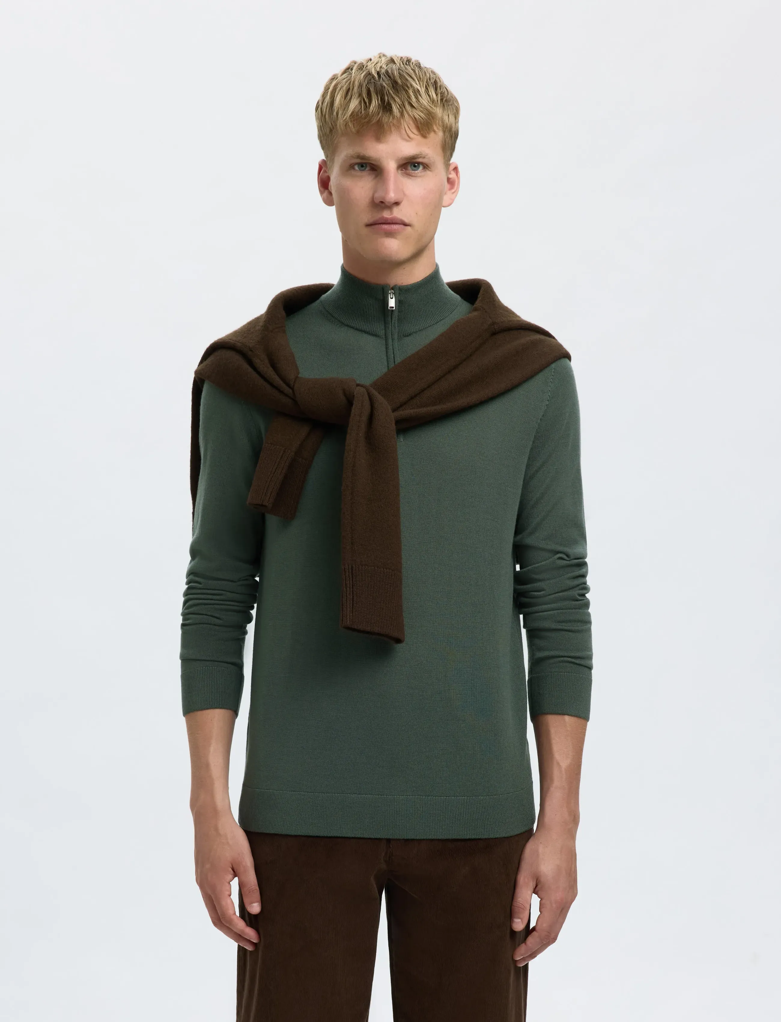 Selected - SLHTRAY LS KNIT MERINO HALF ZIP NOOS - halfzip strik - deep forest - 5